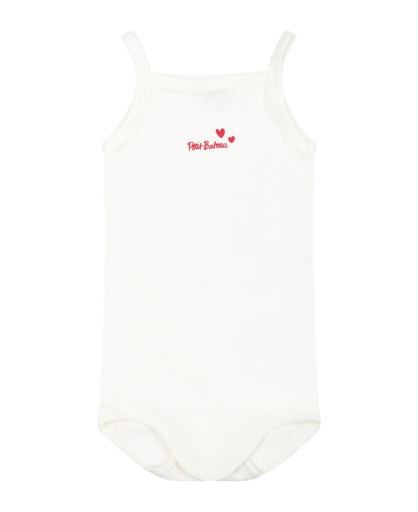 Petit Bateau White Set For Baby Girl With Hearts - White