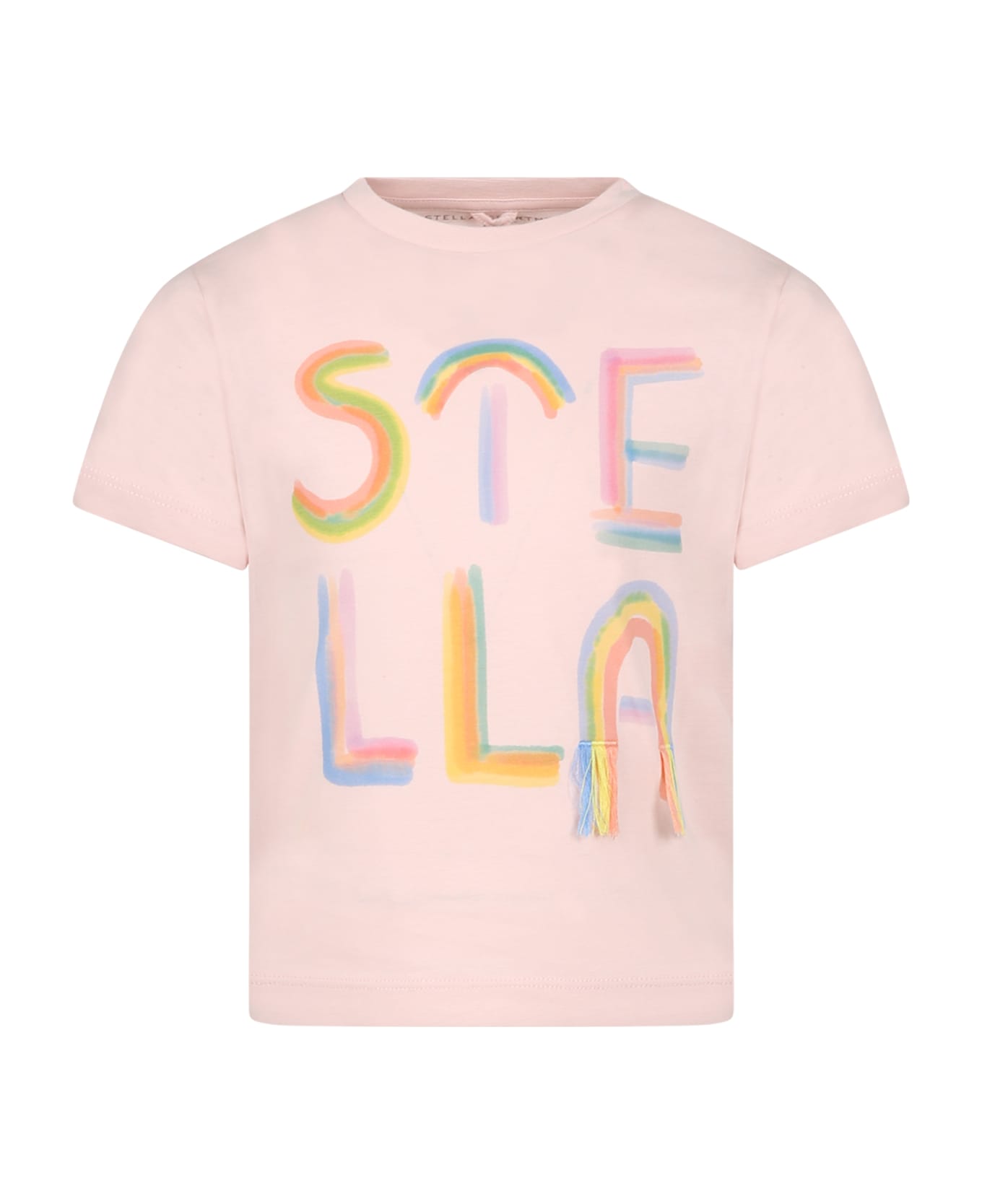 Stella McCartney Kids Pink T-shirt For Girl With Logo - Pink Tシャツ＆ポロシャツ