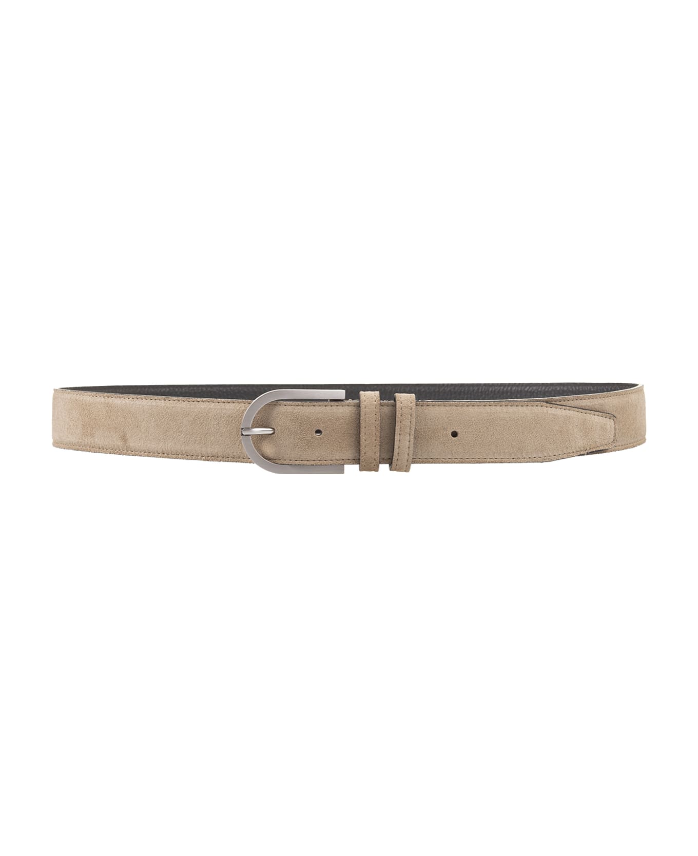 Kiton Beige Suede Belt With Silver Buckle - Brown ベルト