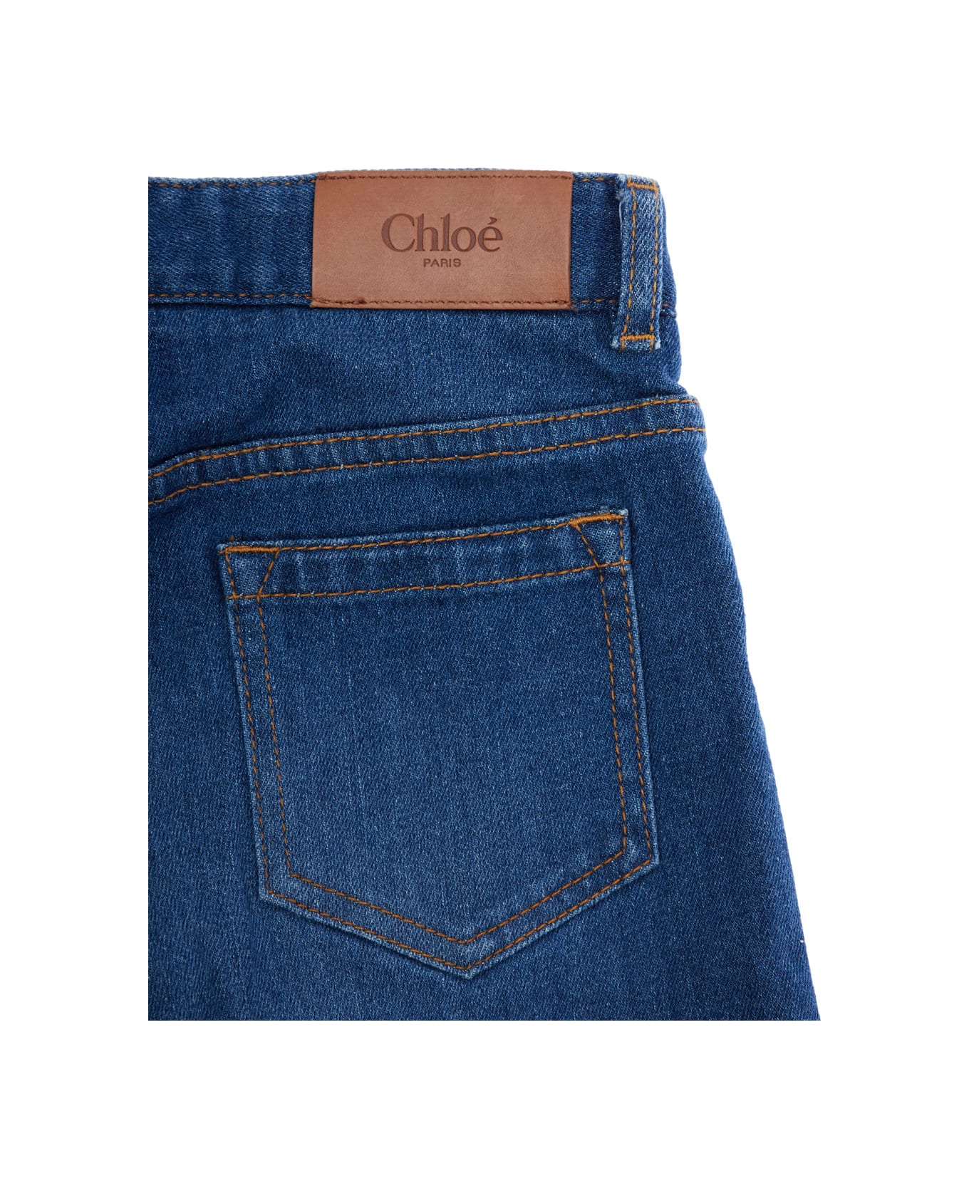 Chloé Blue Jeans With Belt Loops And Logo Patch On The Rear In Denim Girl - Blu