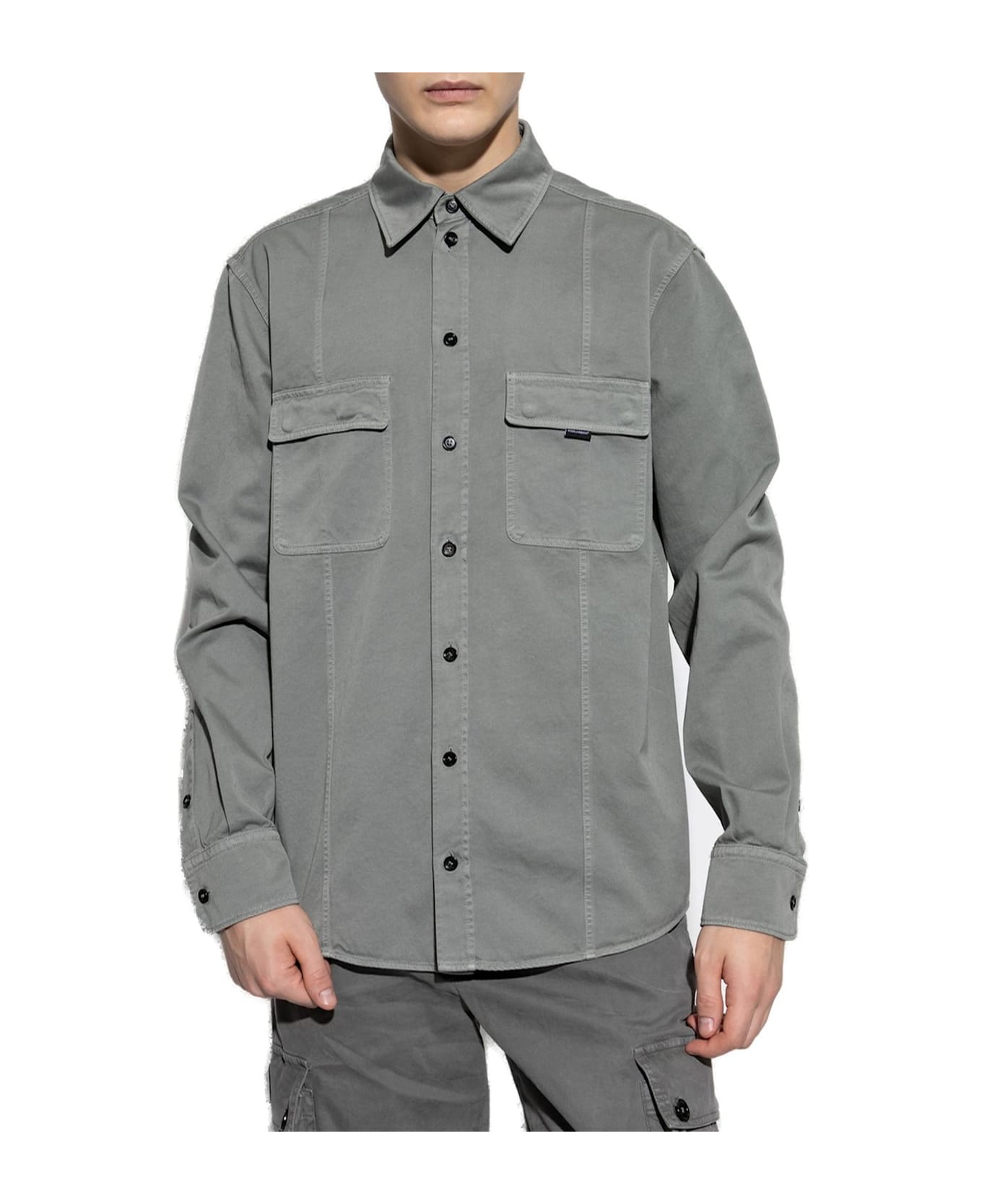 Dolce 
Gabbana Logo Tag Curved Hem Shirt - CHARCOAL