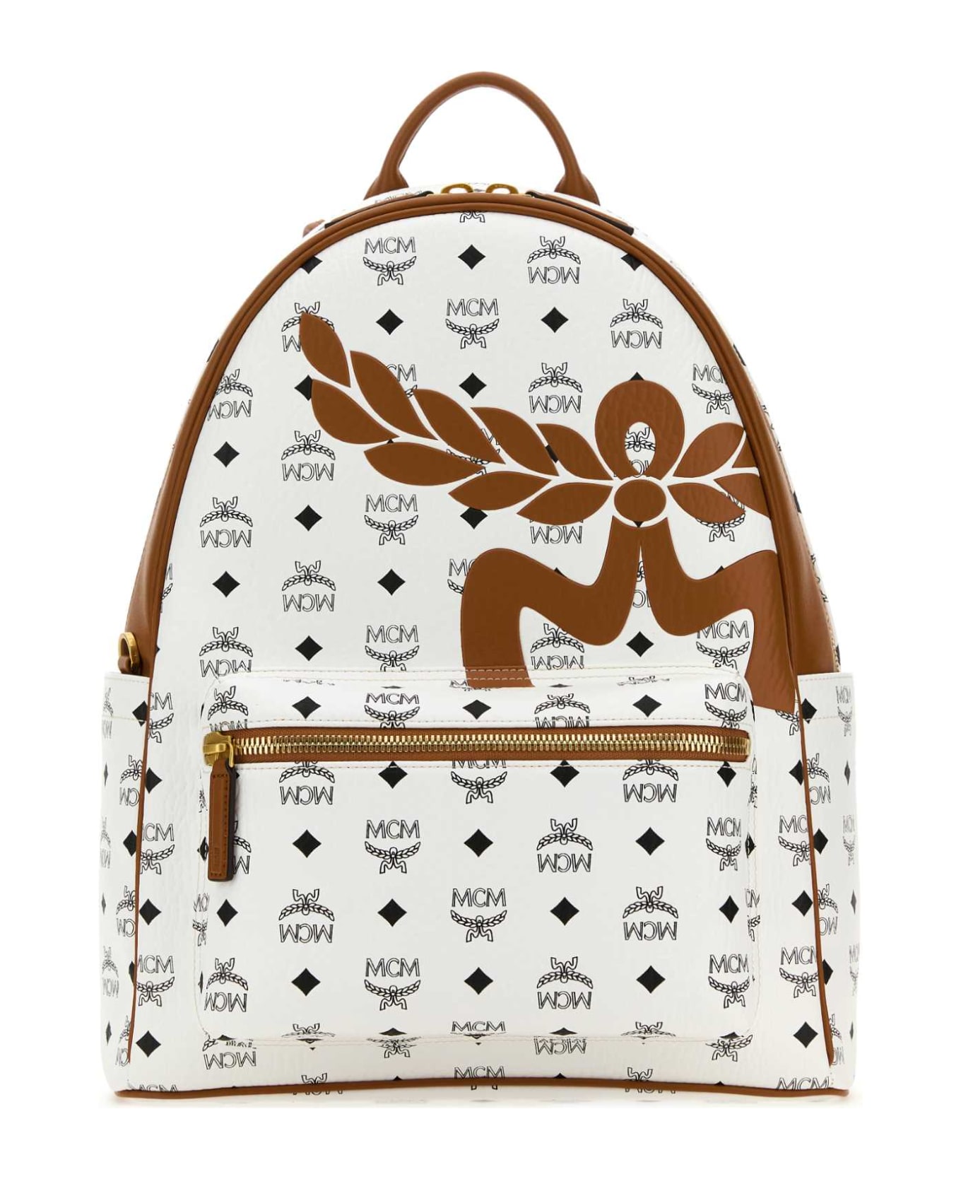 MCM Printed Canvas Stark Backpack - WHITE