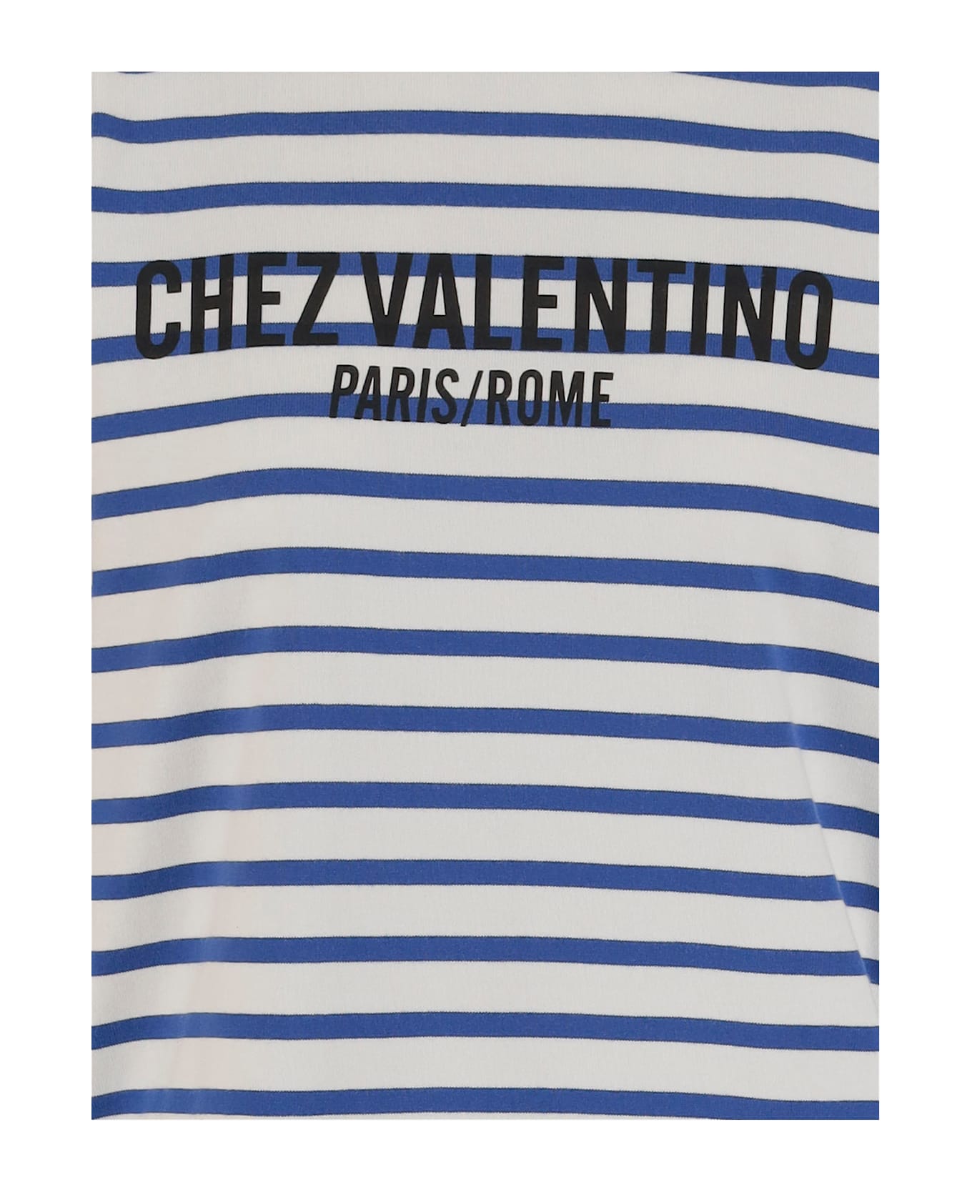 Valentino Garavani Long Sleeve Cotton T-shirt With Striped Pattern - AVORIO/BLU