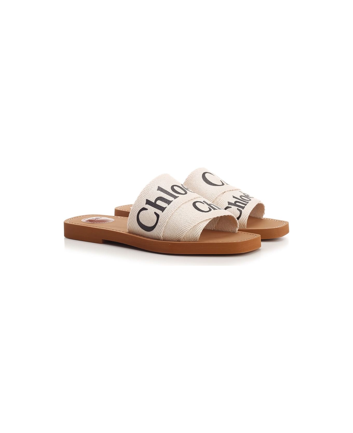 Chloé Ivory 'woody' Flat Sandal - Bianco