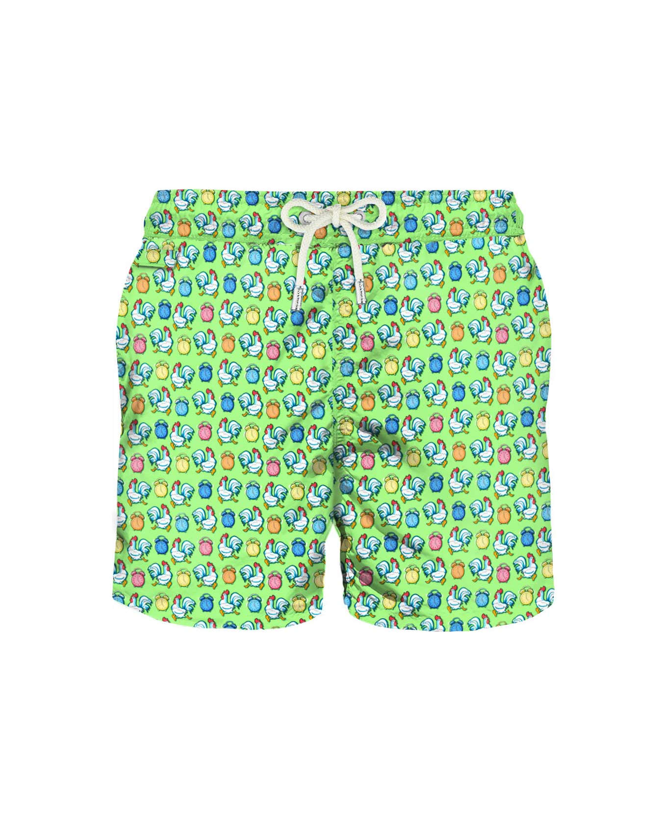 MC2 Saint Barth Light Fabric Man Swim Shorts Roosters Print - GREEN