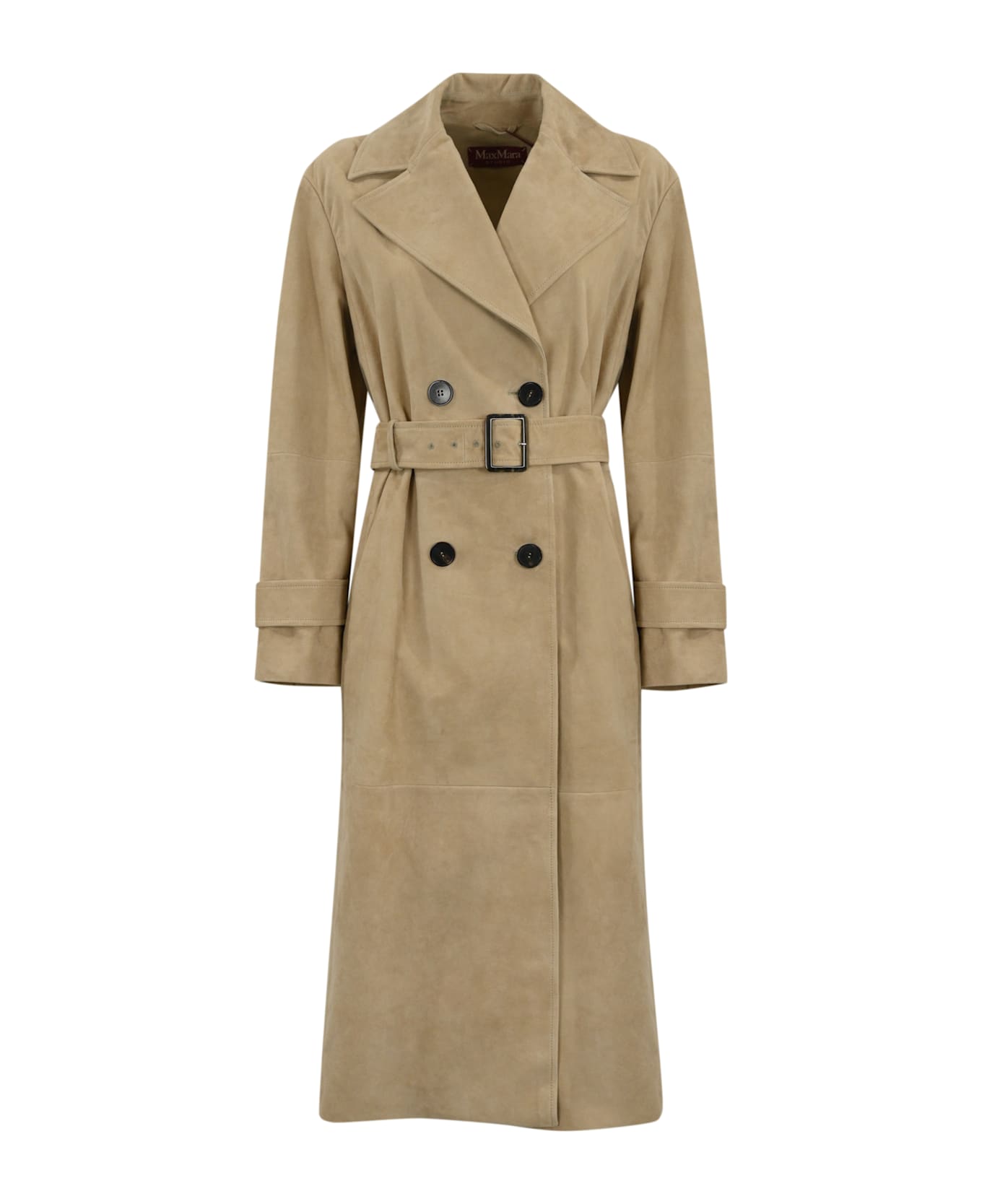 Max Mara Studio Farnese Trench Coat In Suede - Sabbia