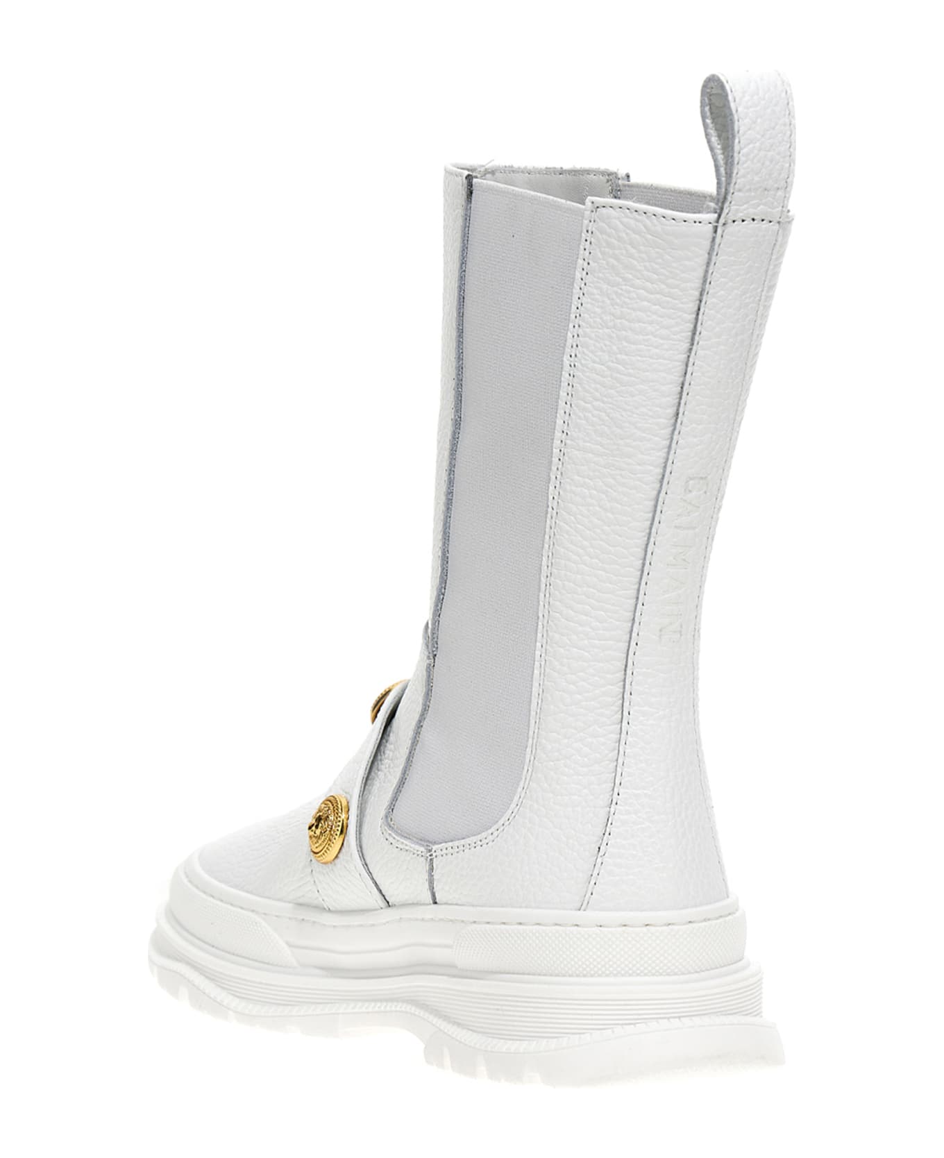Balmain Logo Button Leather Ankle Boots - White シューズ