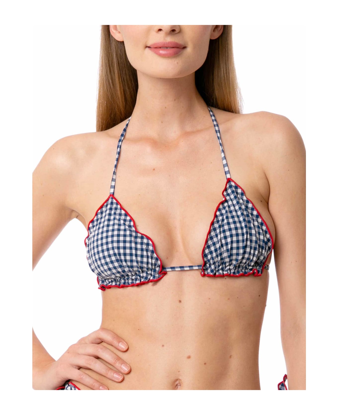 MC2 Saint Barth Woman Triangle Top Swimsuit With Gingham Print - BLUE