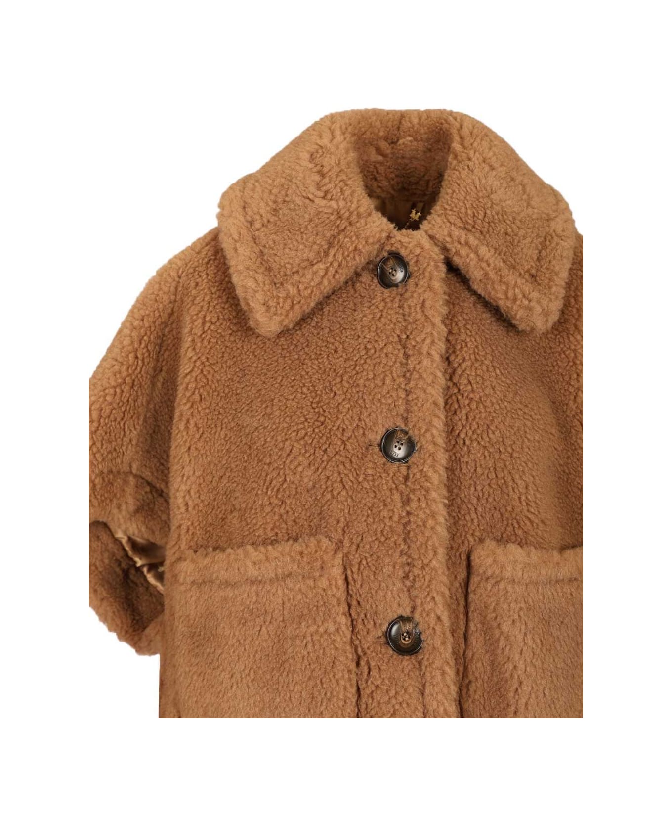 Max Mara Short Cape In Teddy Fabric - BEIGE