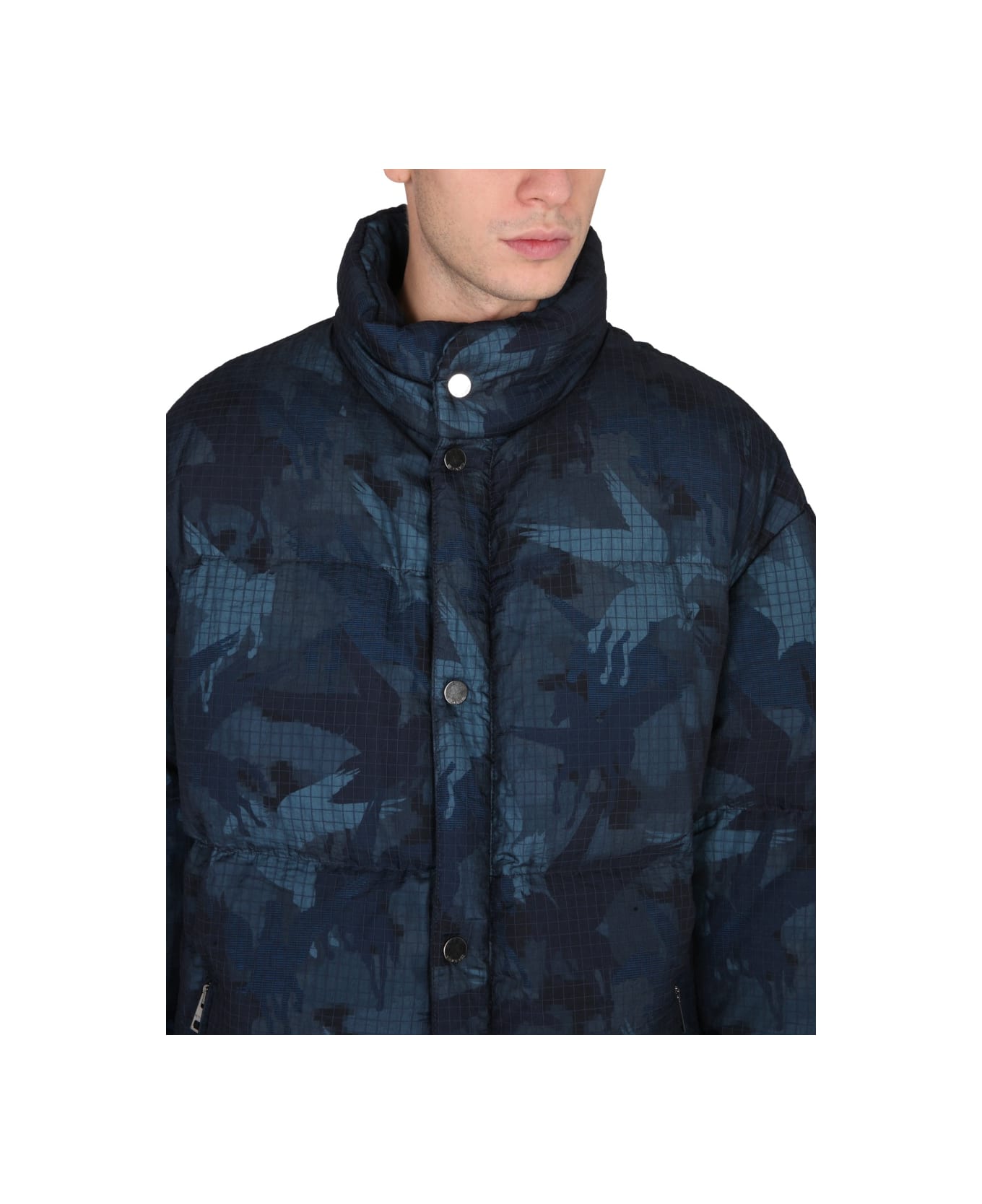 Etro Down Jacket With Pegasus Print - BLUE