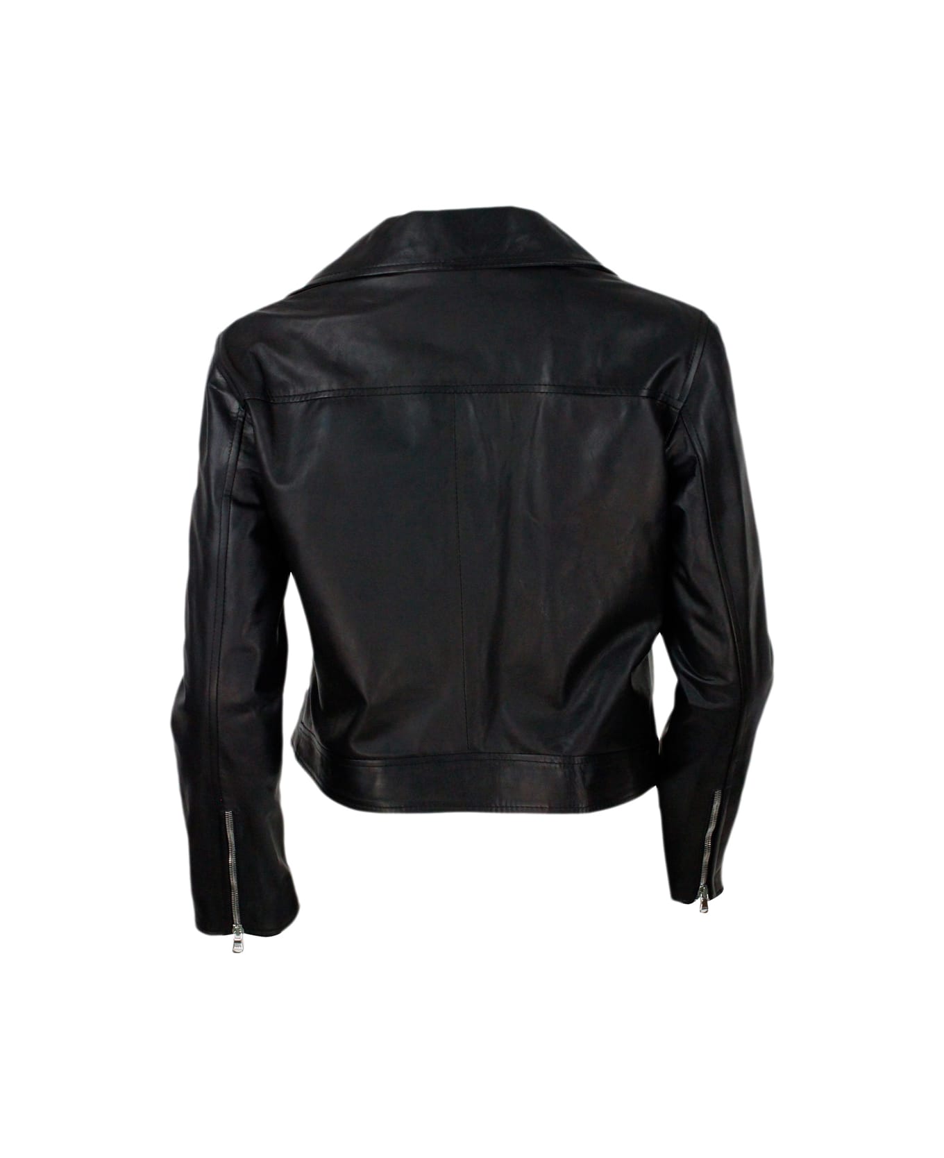 Barba Napoli Studded Jacket In Fine And Soft Nappa Leather With Zip Closure - Black