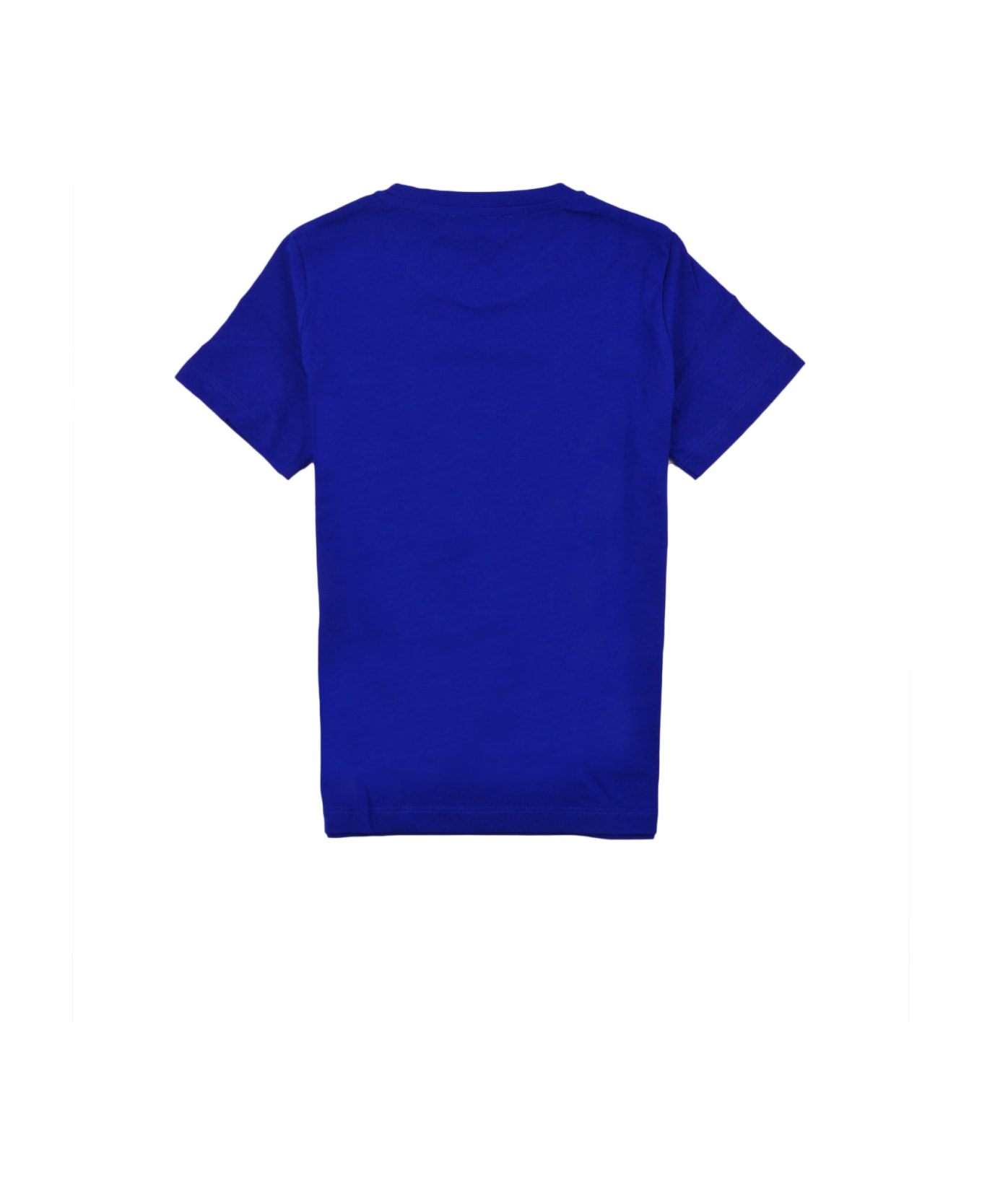 Versace T-shirt With Print And Versace Logo In Cotton - Blue