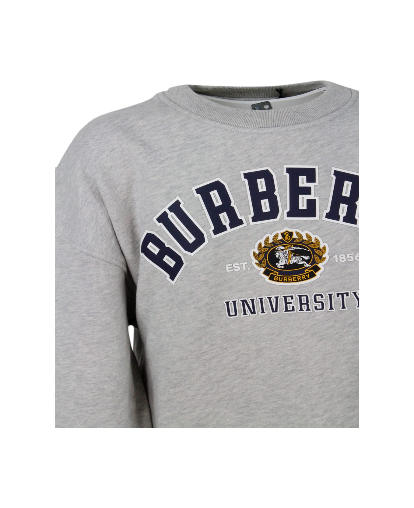 Burberry Crewneck Sweatshirt In Cotton Jersey With Logo Print And University Writing On The Front - Grey