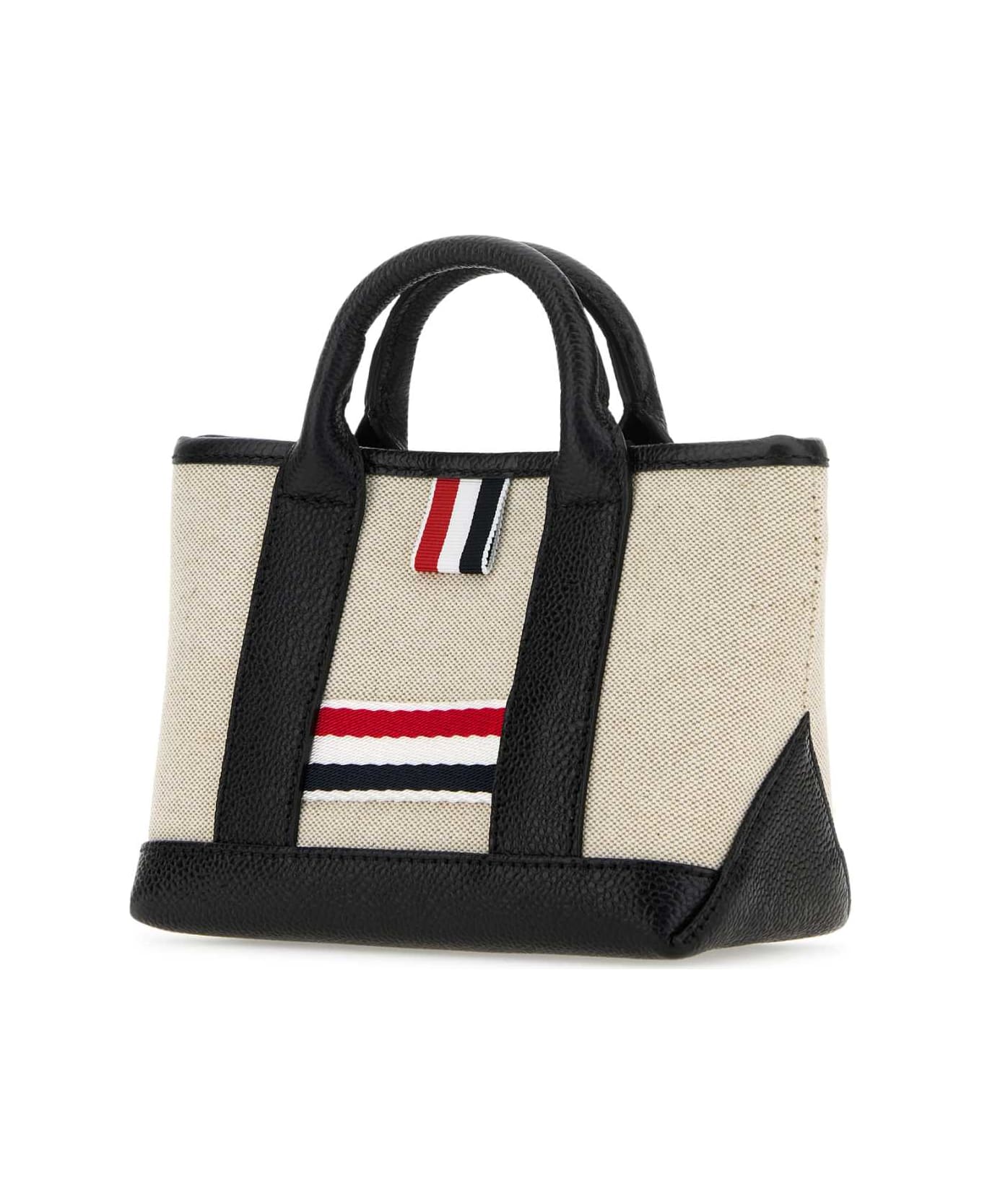 Thom Browne Sand Canvas Micro Rwb-stripe Handbag - Black