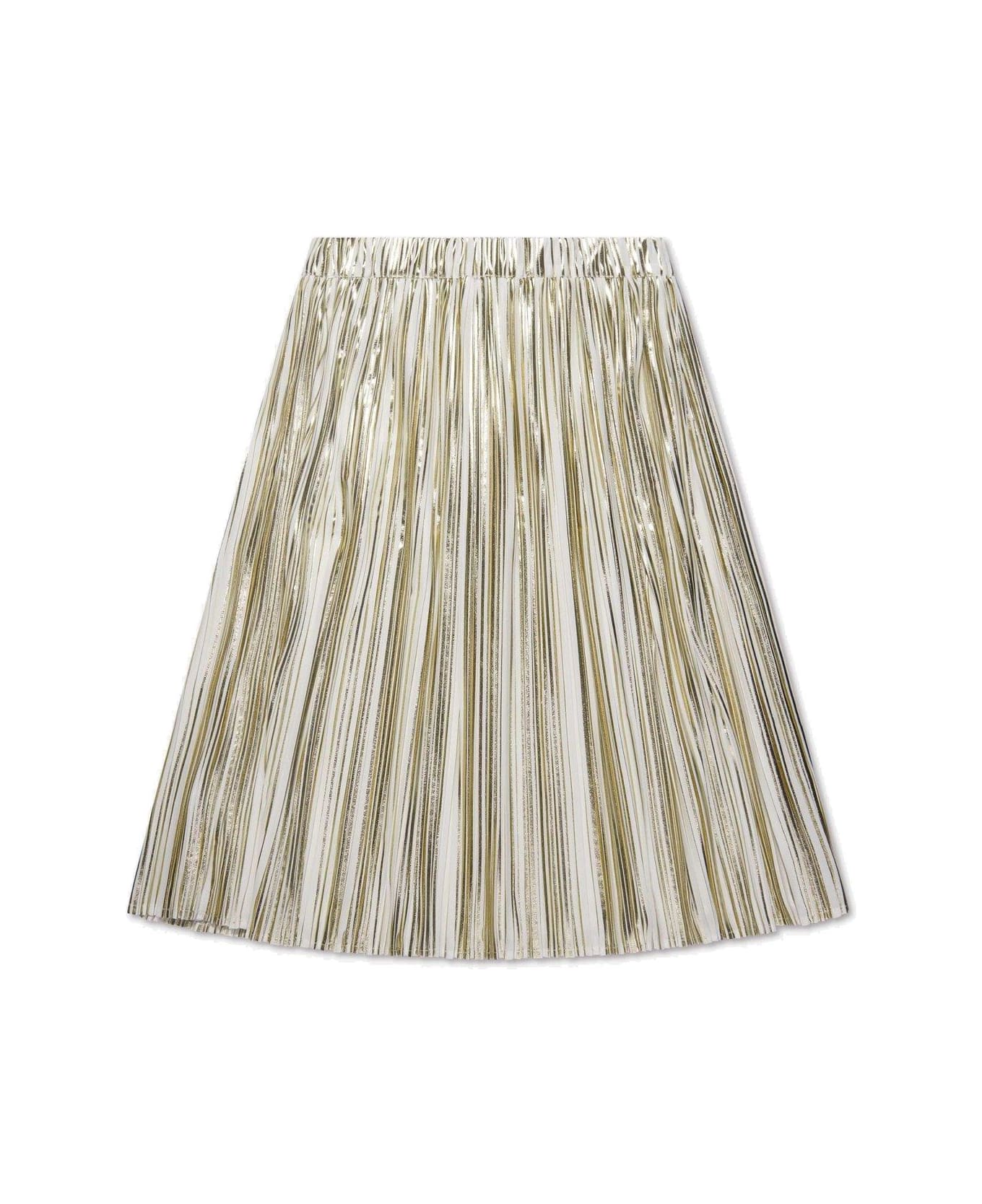 Michael Kors Logo Plaque Pleated Midi Skirt - Ecru Dore