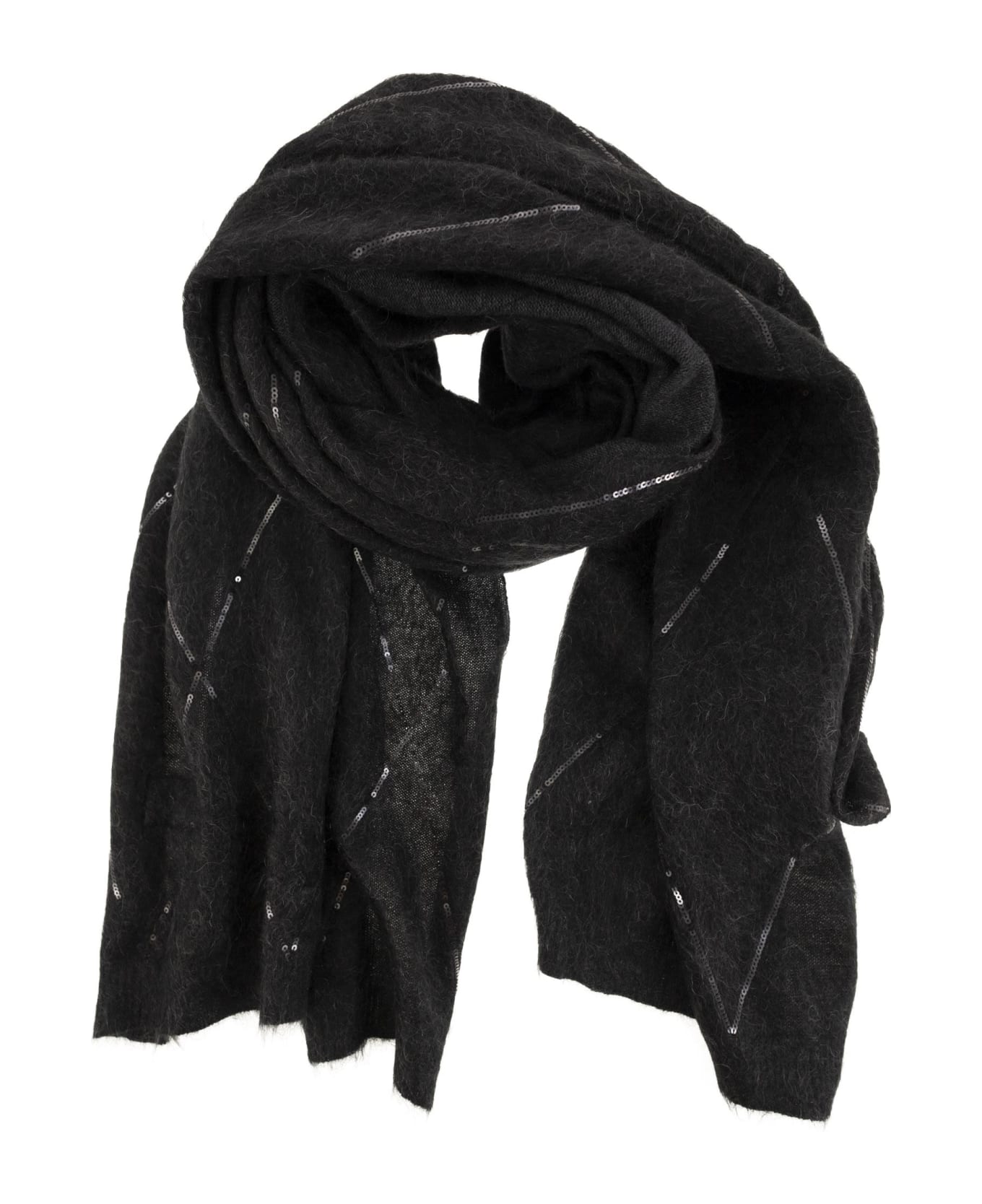 Brunello Cucinelli Scarf With Micro-sequins - Anthracite