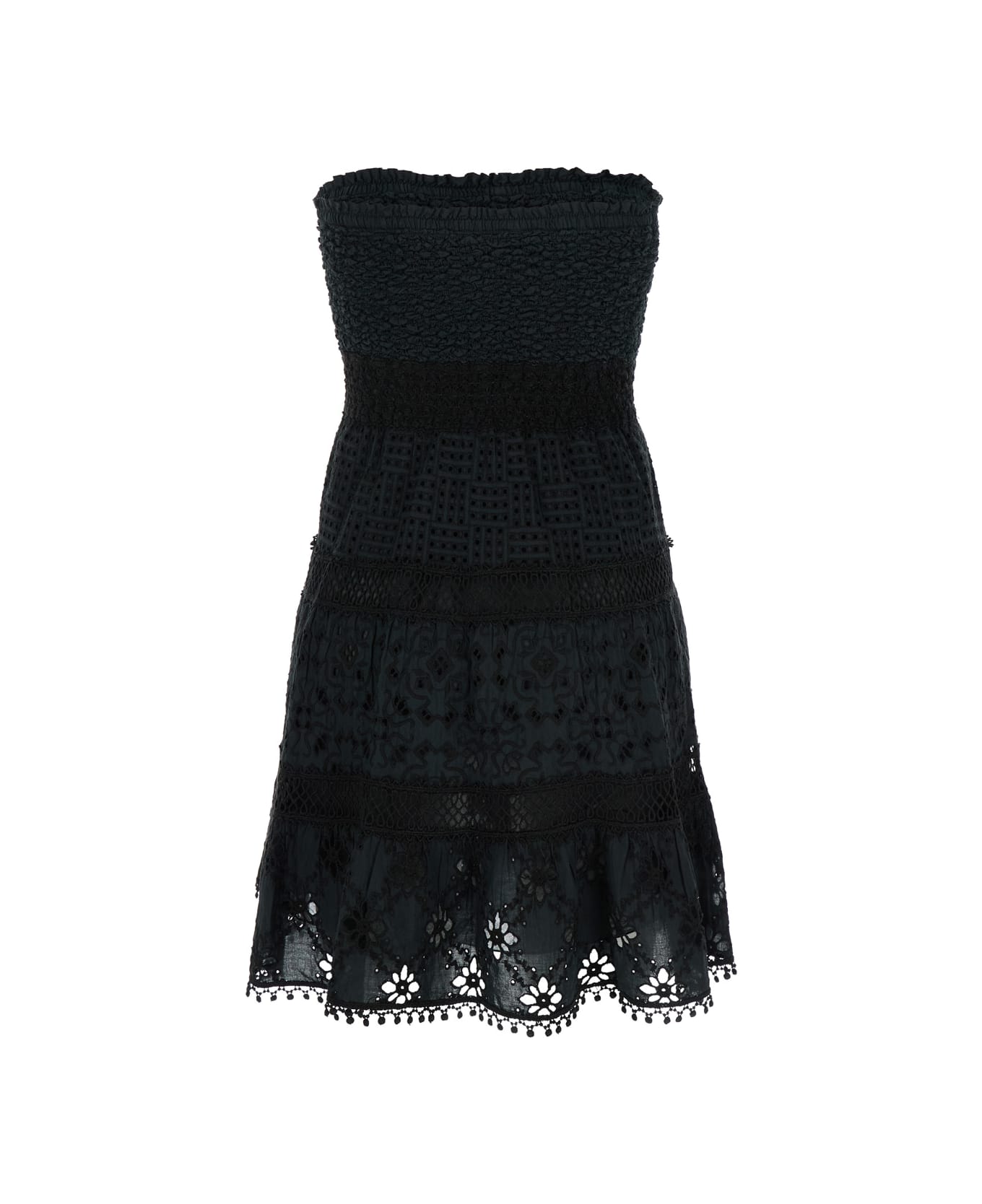 Temptation Positano Black Short Embroidered Dress In Cotton Woman - Black ワンピース＆ドレス