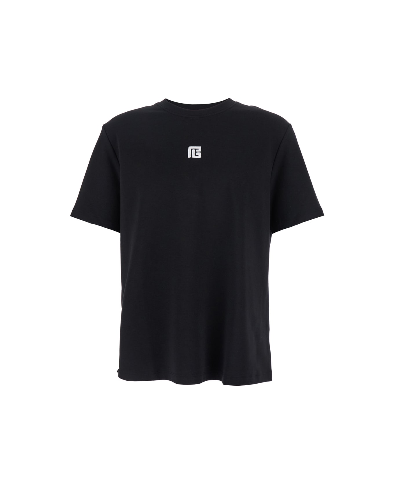 Balmain Black Crewneck T-shirt With Logo Print On The Front In Cotton Man - Eab Noir Blanc