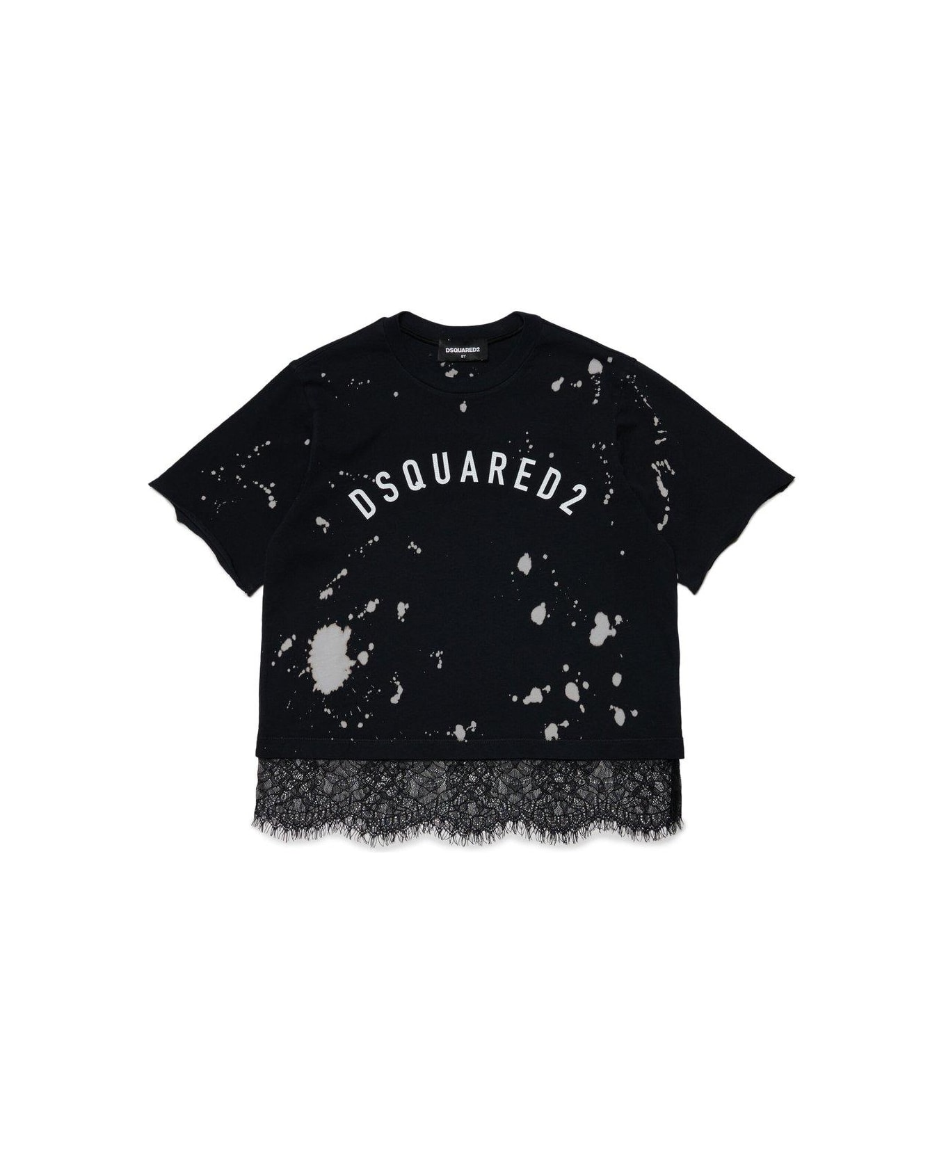Dsquared2 Lace-trim Logo Printed T-shirt - black Tシャツ＆ポロシャツ