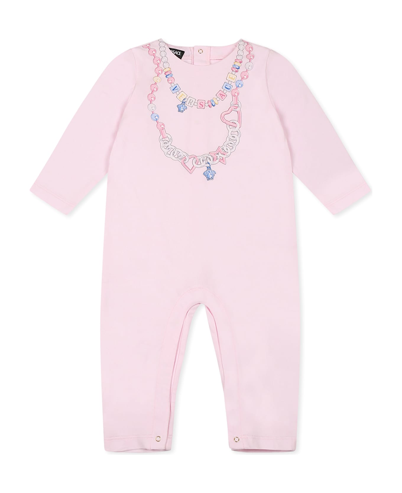 Versace Pink Babygrow For Baby Girl With Logo - Pink