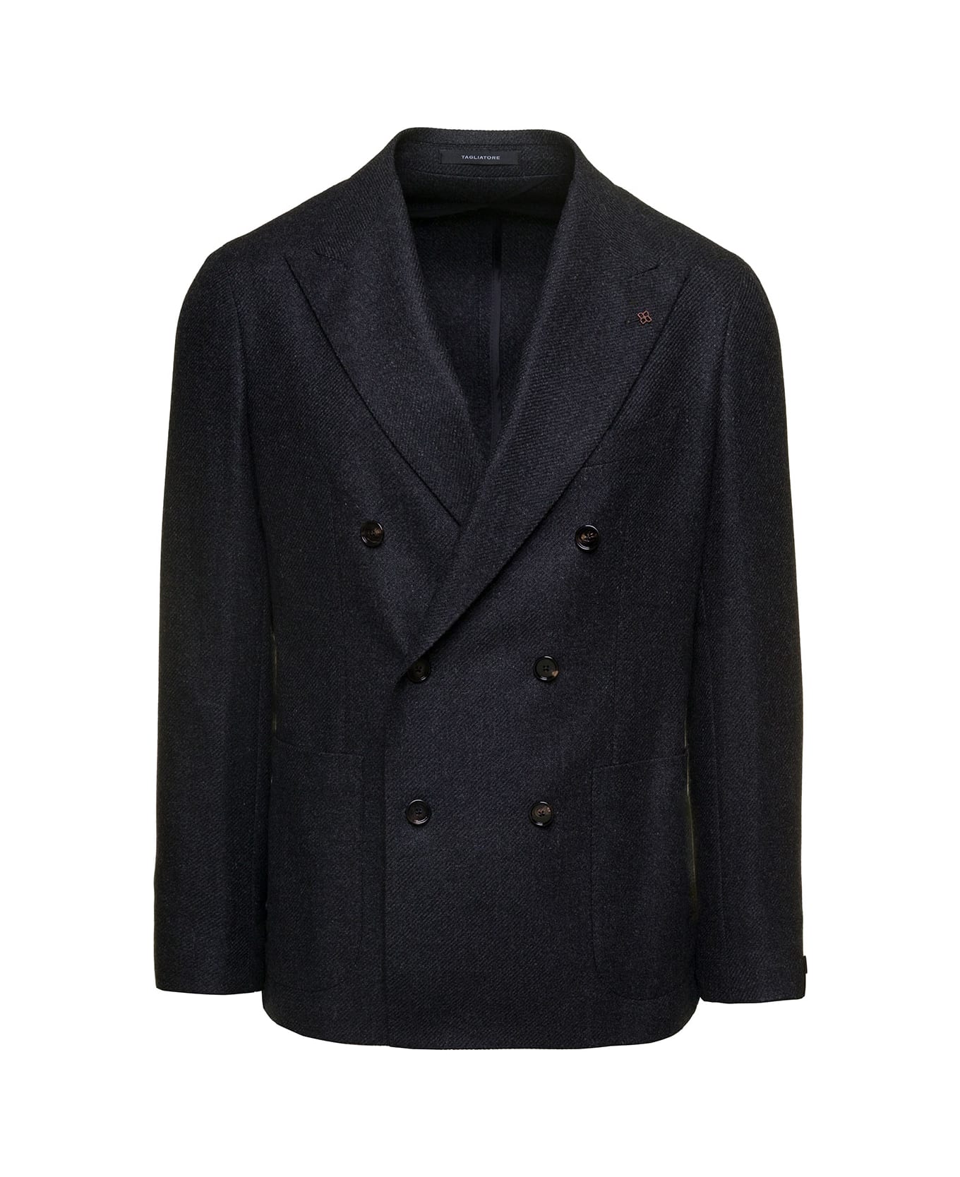 Tagliatore Grey 'montecarlo' Double-breasted Jacket With Floral Detail In Wool Blend Man - Grey