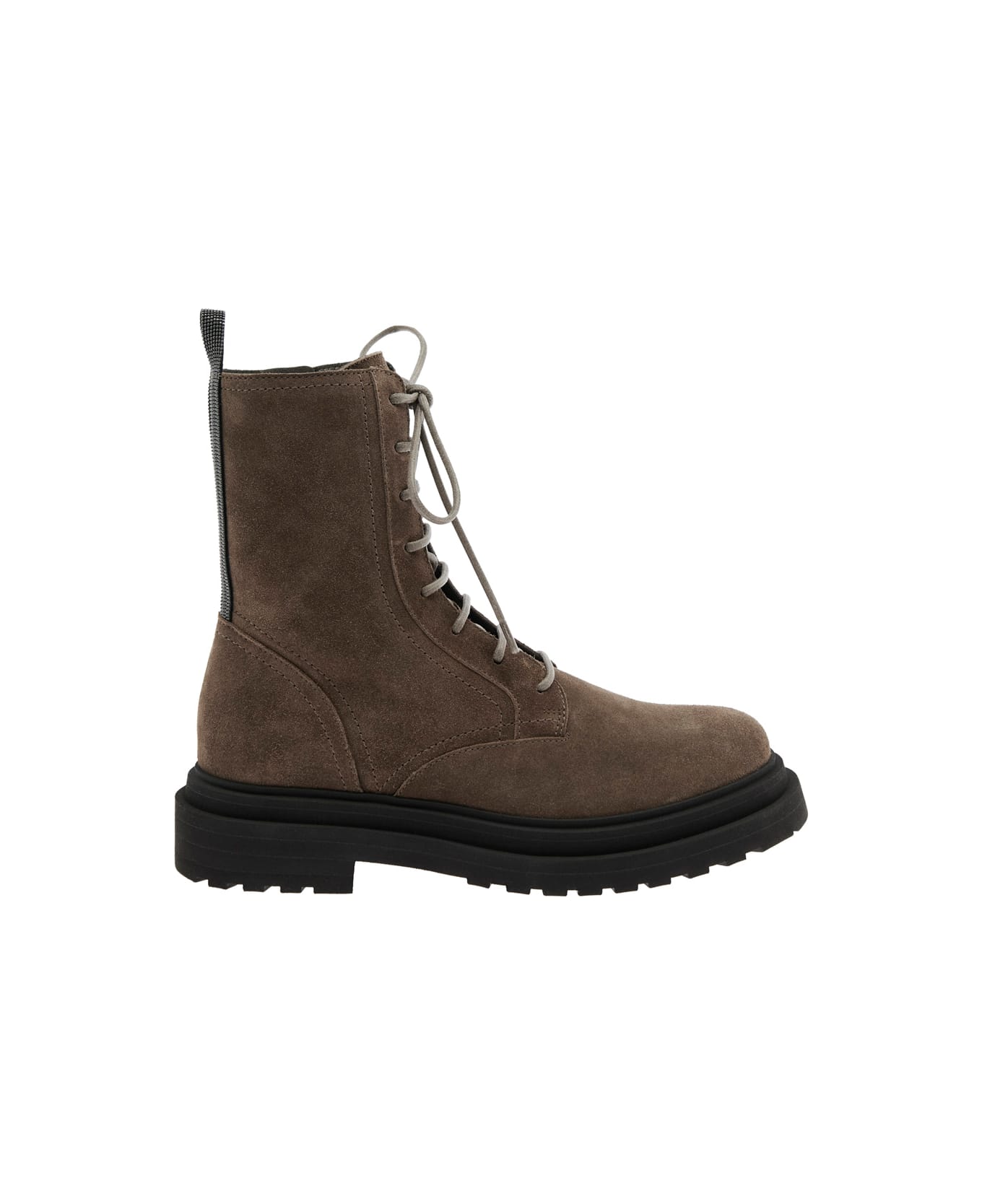 Brunello Cucinelli Suede Combat Boots Monile - Brown