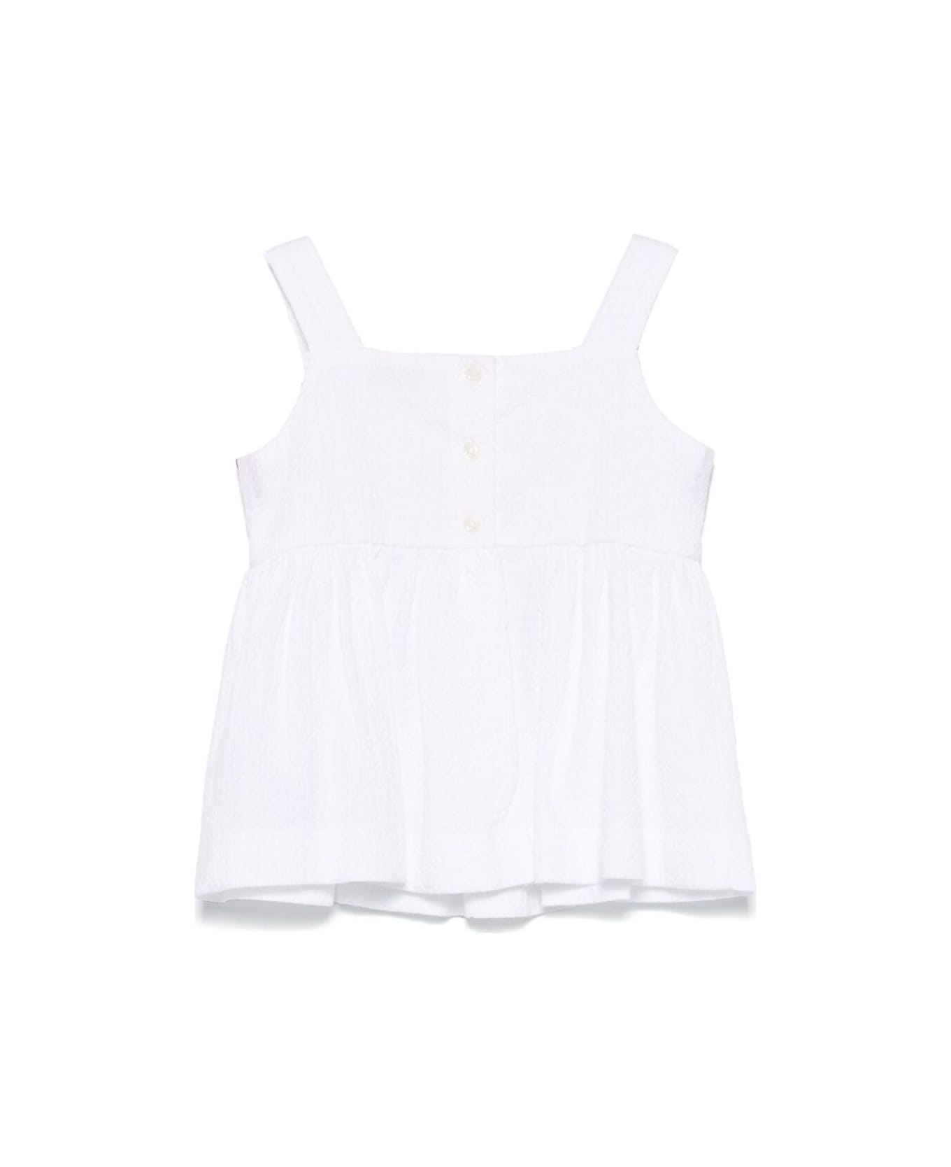 Monnalisa White Top With Square Neckline And Front Bow In Cotton Girl - White