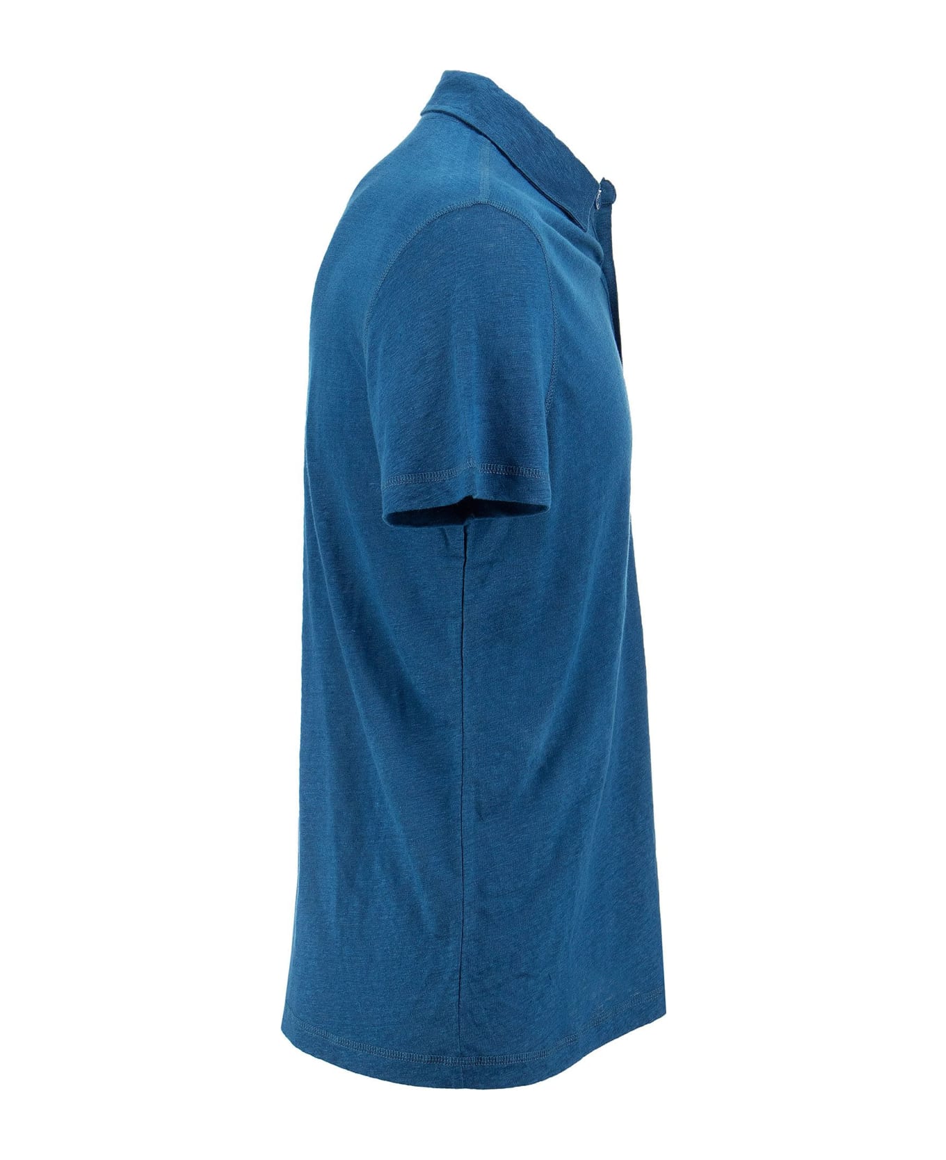 Majestic Filatures Linen Polo Shirt With Short Sleeves - Indigo