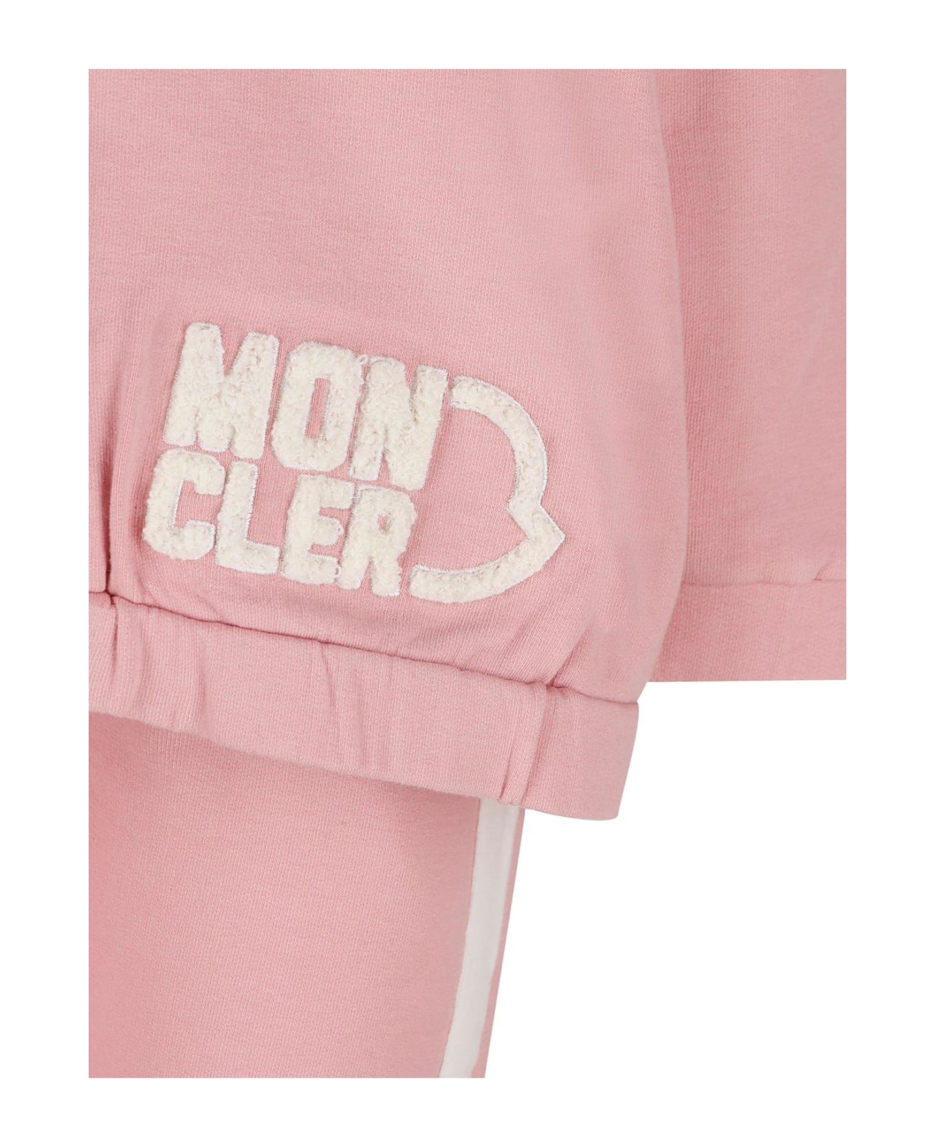 Moncler Logo Flocked Long-sleeved Tracksuit - Pink