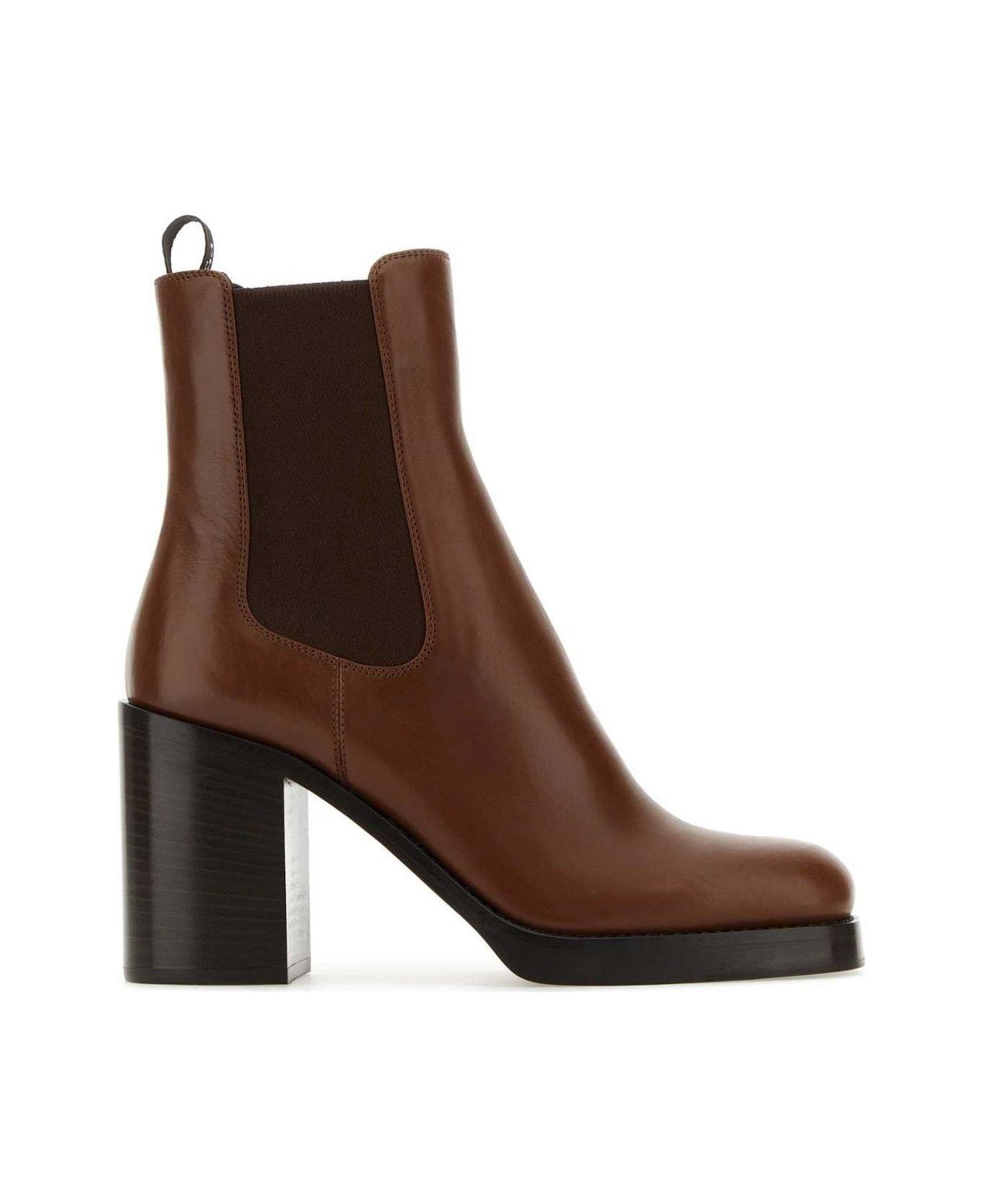 Prada Rounded-toe Ankle Boots - CAMEL