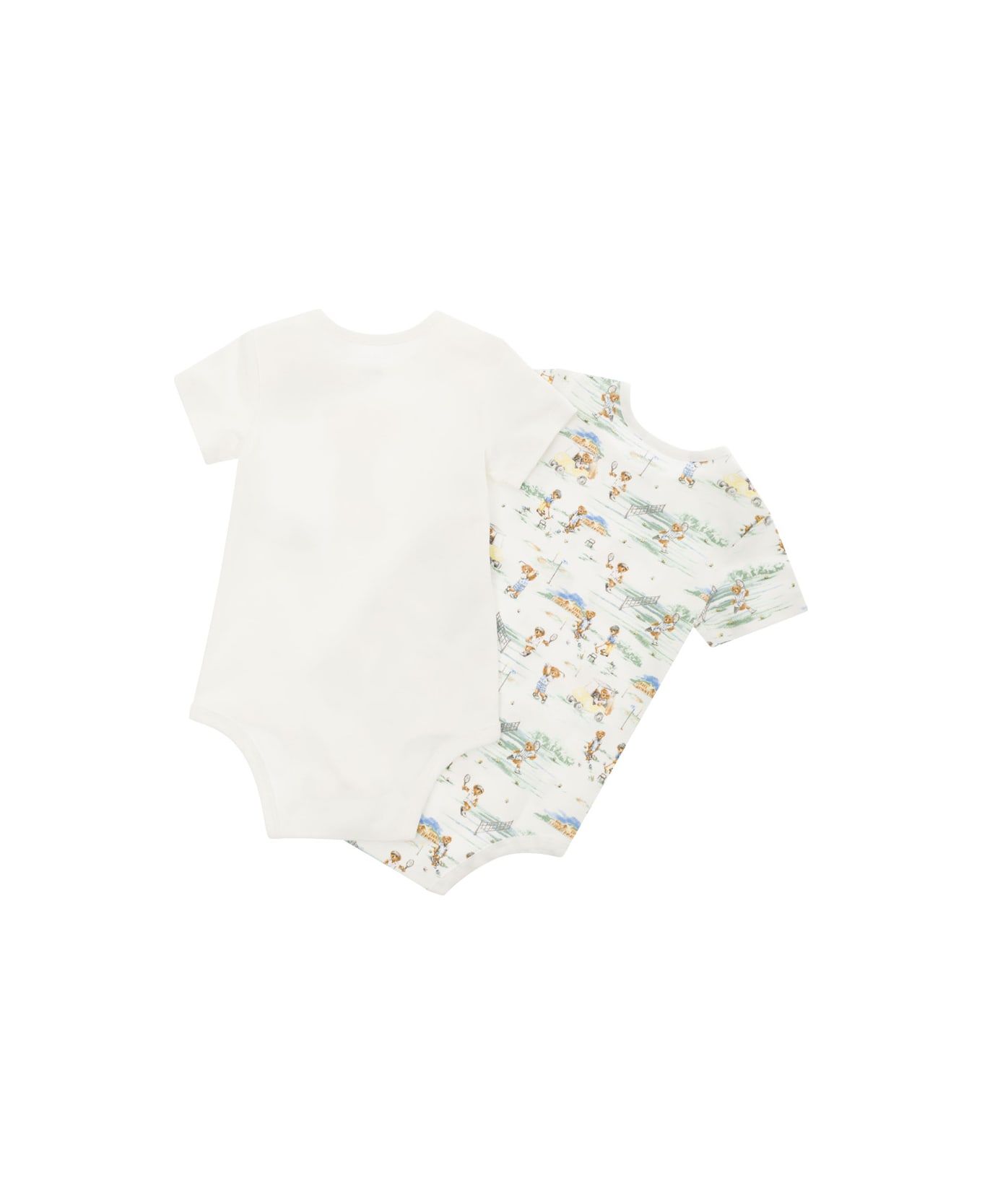 Polo Ralph Lauren White Set Of Two Onesie With Teddy Bear Print In Cotton Baby - Multicolor