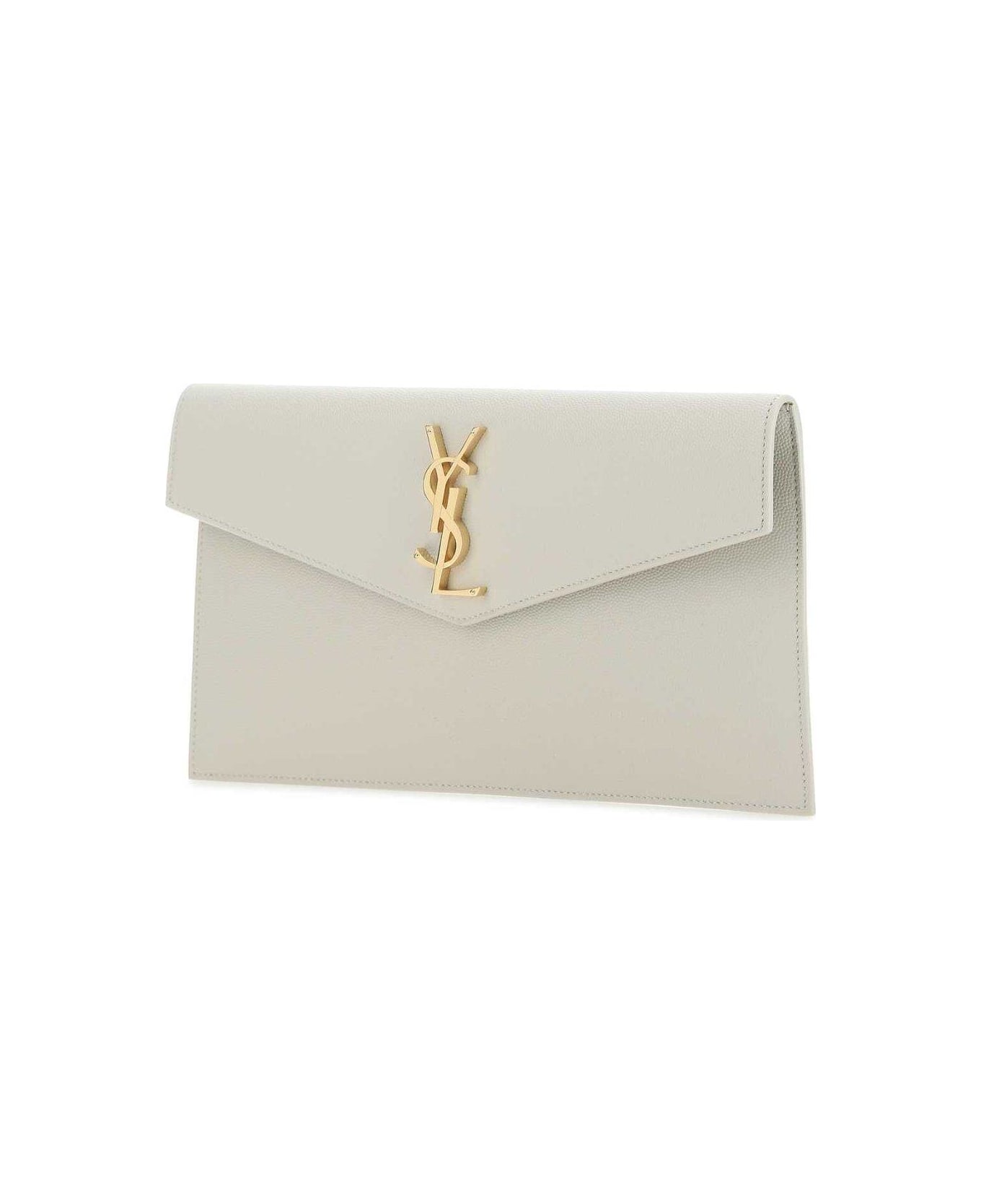 Saint Laurent Uptown Logo Plaque Clutch Bag - IVORY