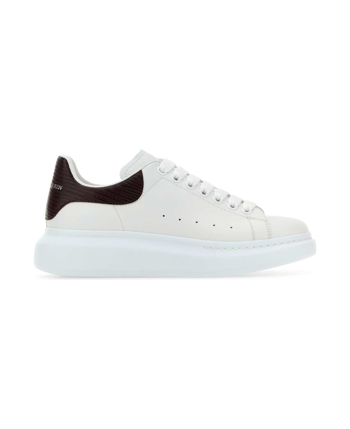 Alexander McQueen White Leather Sneakers With Burgundy Leather Heel - WHITEBURGUNDY スニーカー