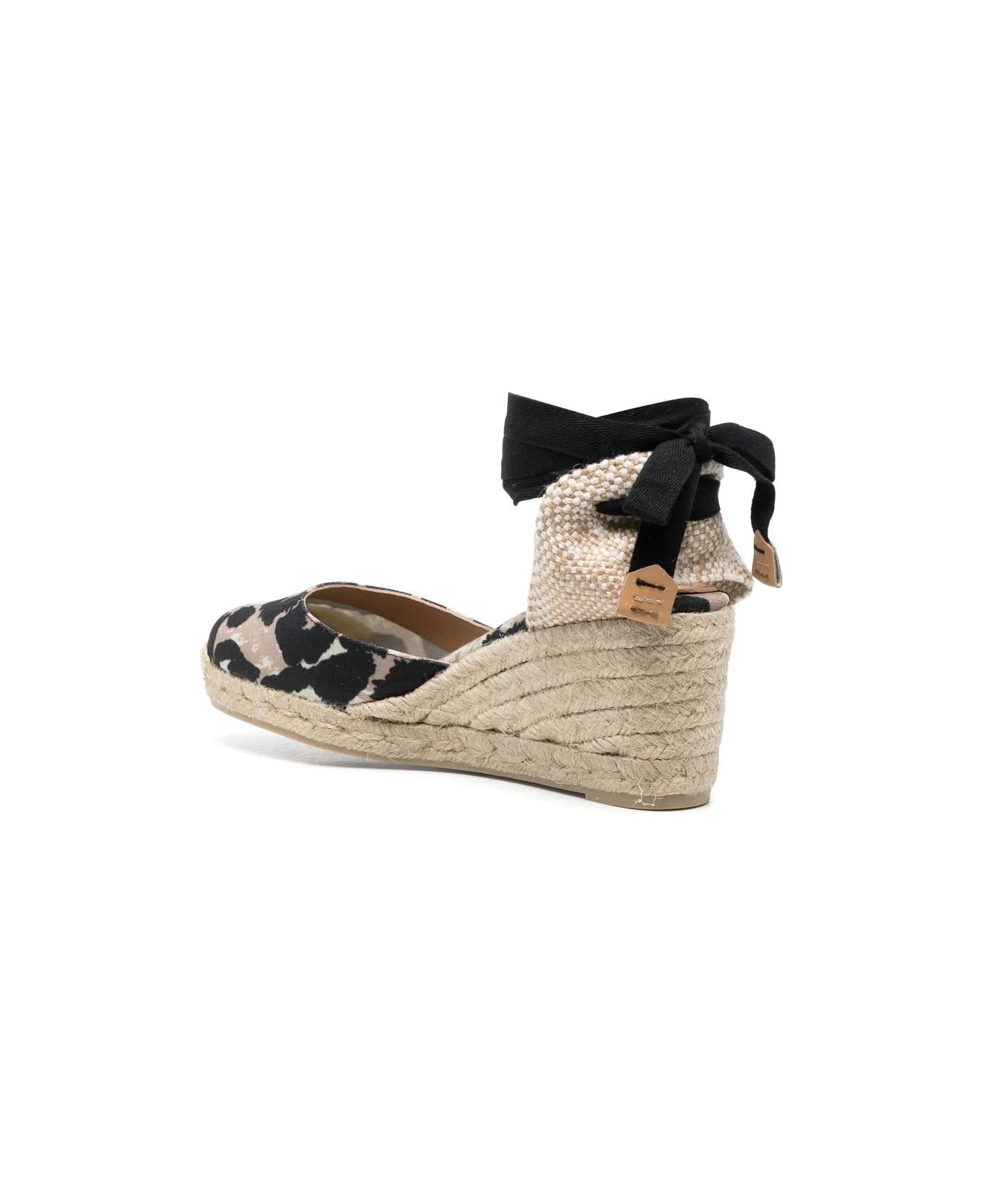 Castañer Carina Espadrilles With Laces On Ankles - Natural Black サンダル