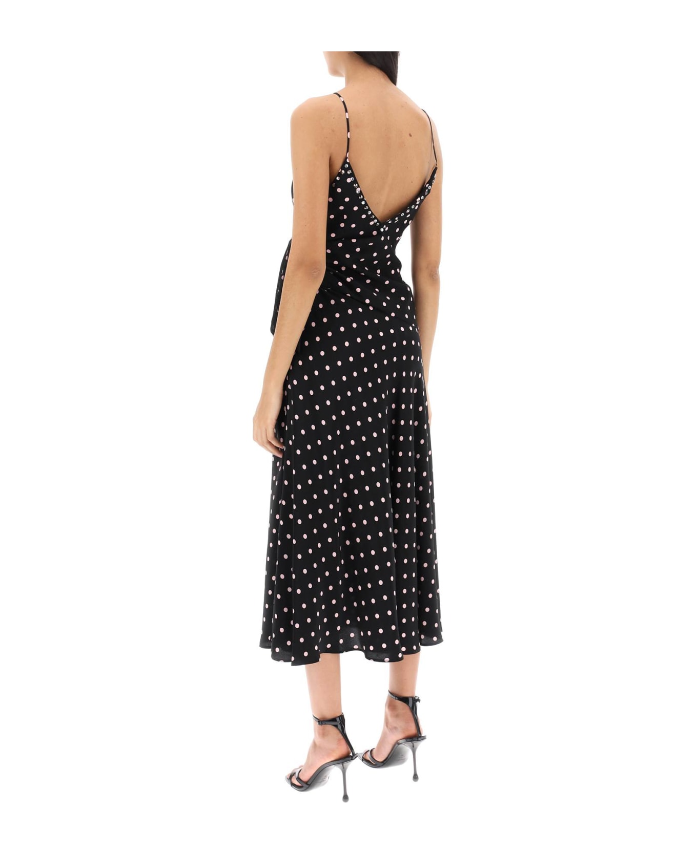 Alessandra Rich Polka Dot Slip Dress With Studs And Rhinestones - BLACK PINK (Black)