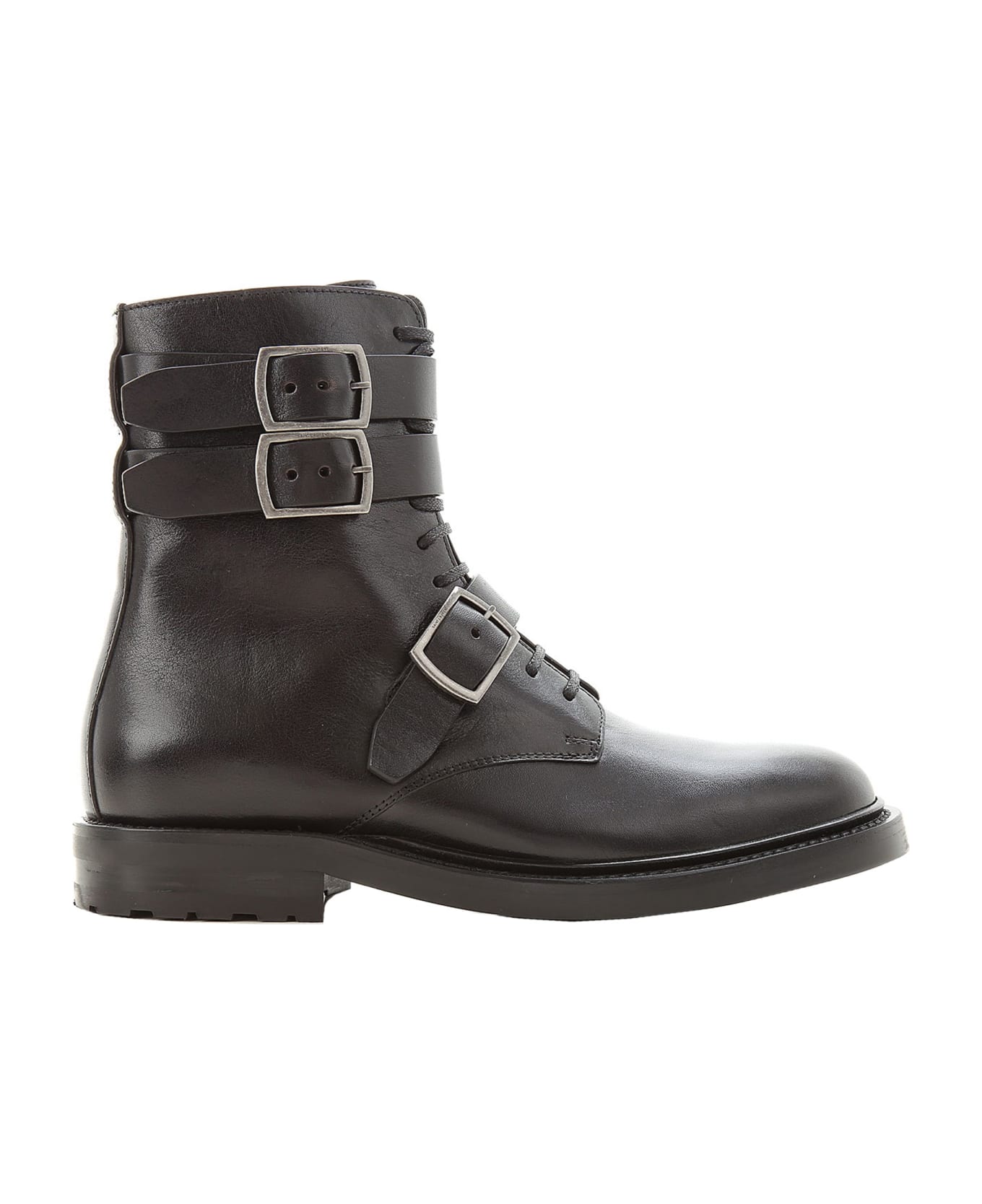 Saint Laurent Black Leather Ceril 20 Buckle Ankle Boots