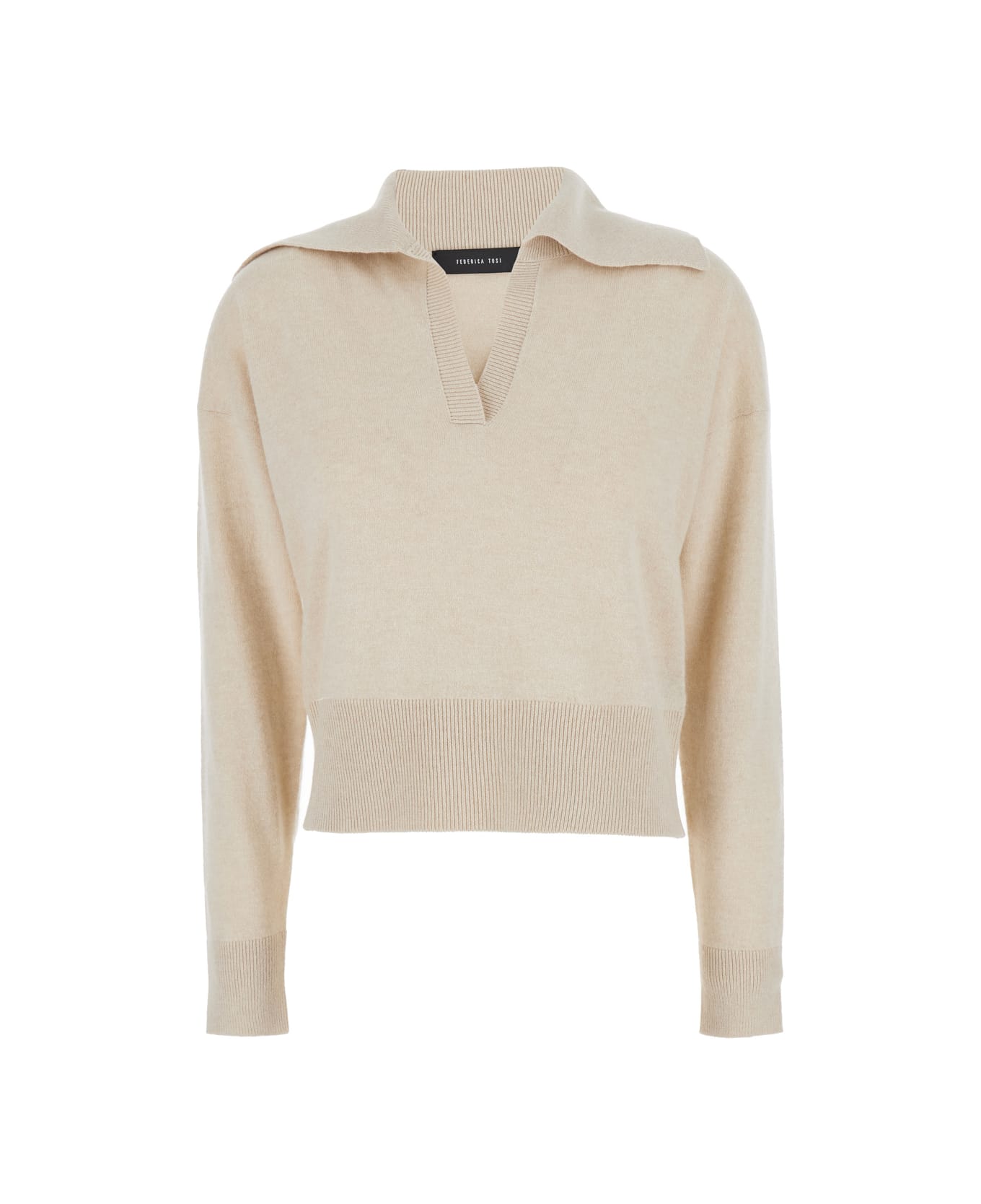 Federica Tosi Beige Sweater With Sailor Collar In Wool Blend Woman - Burro