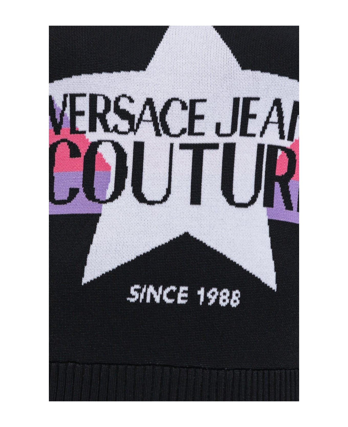 Versace Logo Intarsia-knit Midi Dress - Black
