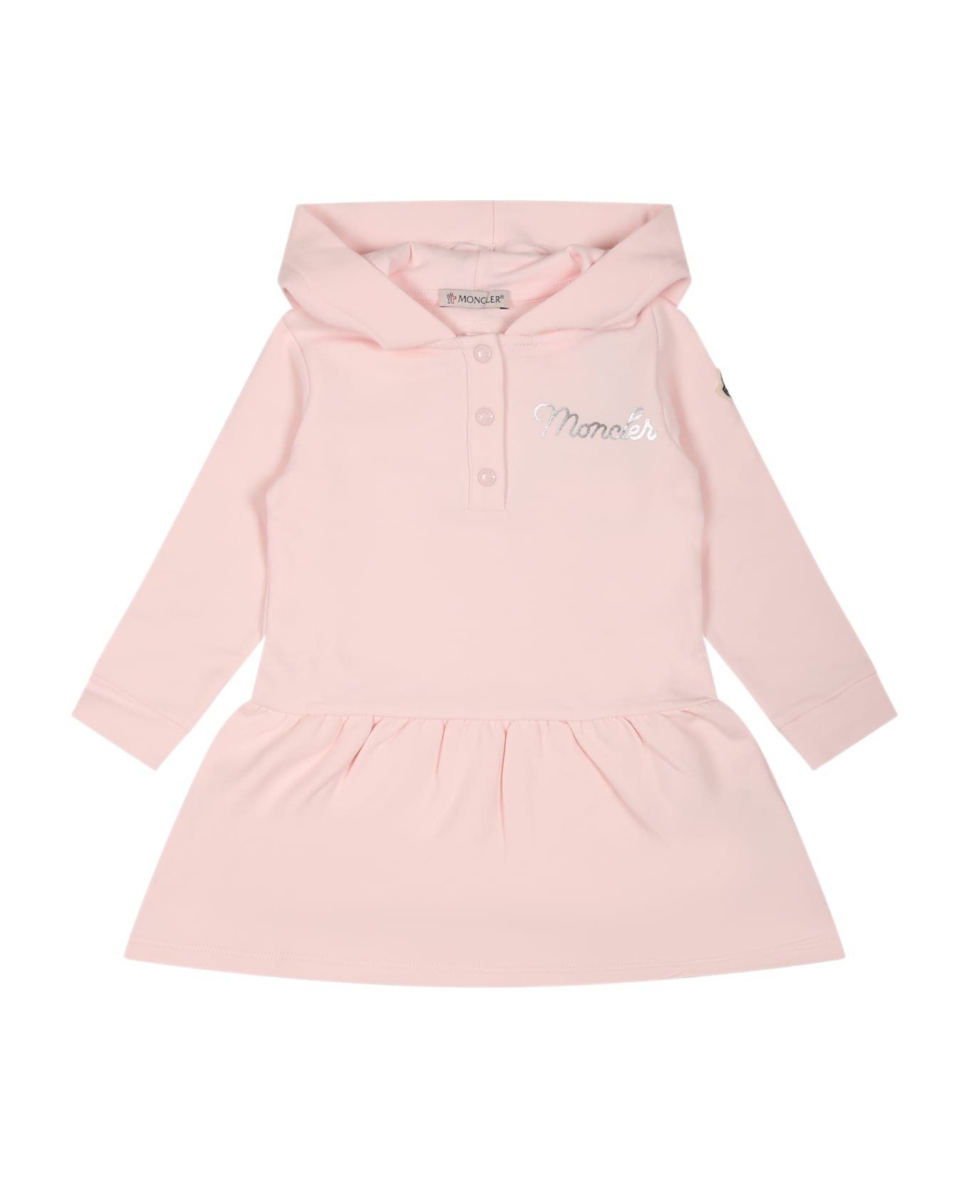 Moncler Pink Dress For Baby Girl With Logo - Pink ワンピース＆ドレス