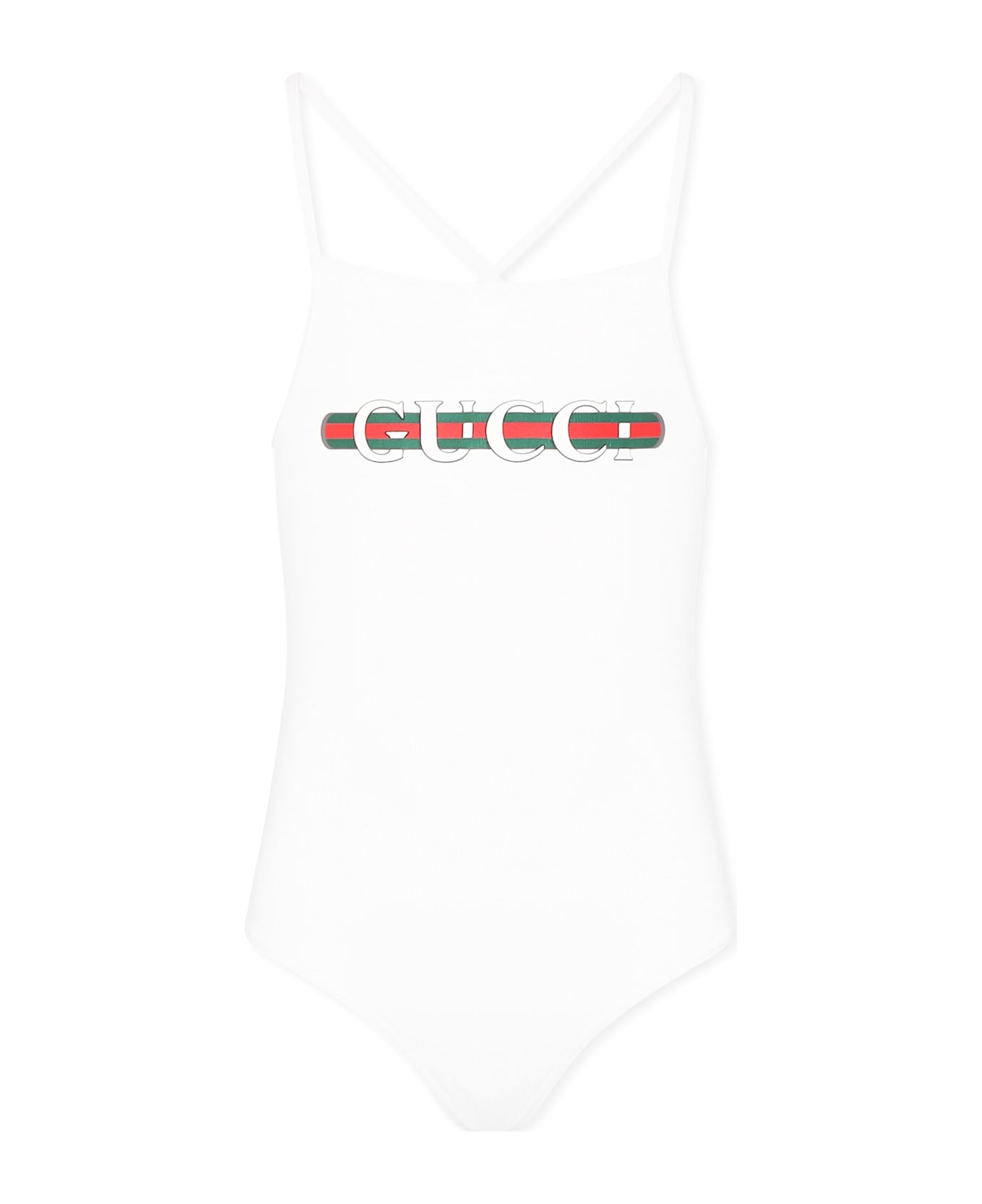 Gucci White One-piece Swimsuit For Girl With Logo - White