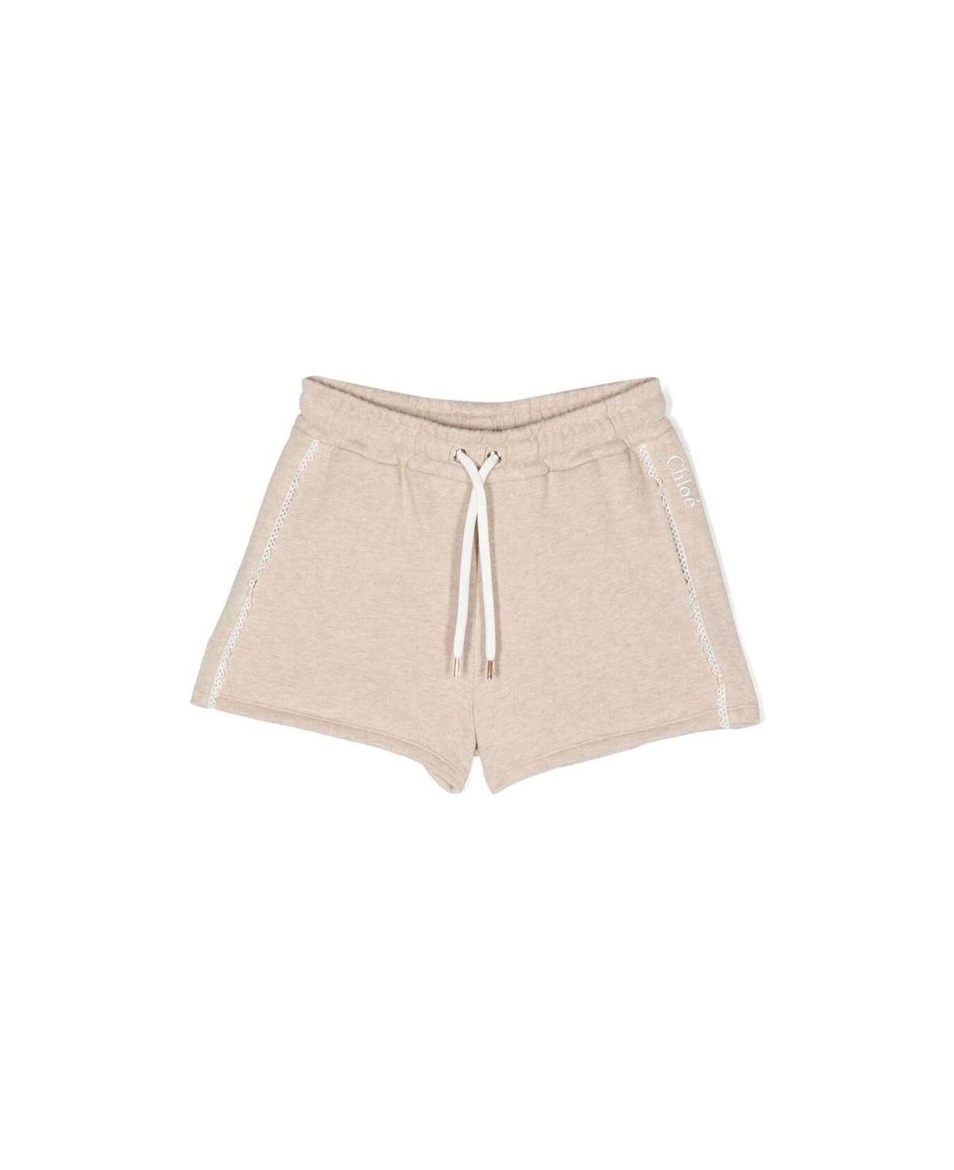 Chloé Shorts With Embroidered Logo In Cotton Girl - Beige ボトムス