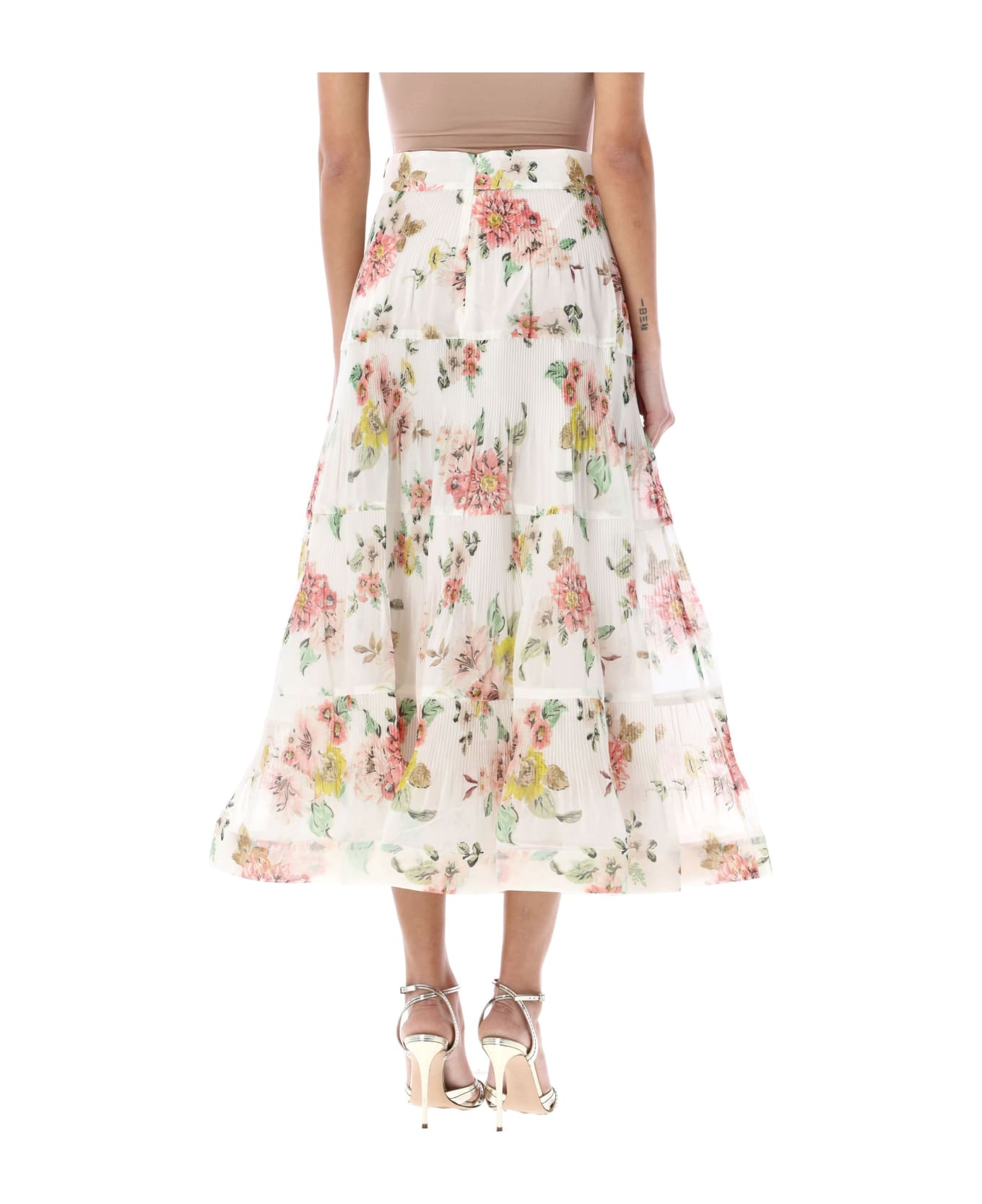 Zimmermann Pleated Midi Skirt - IVORY CORAL FLORAL