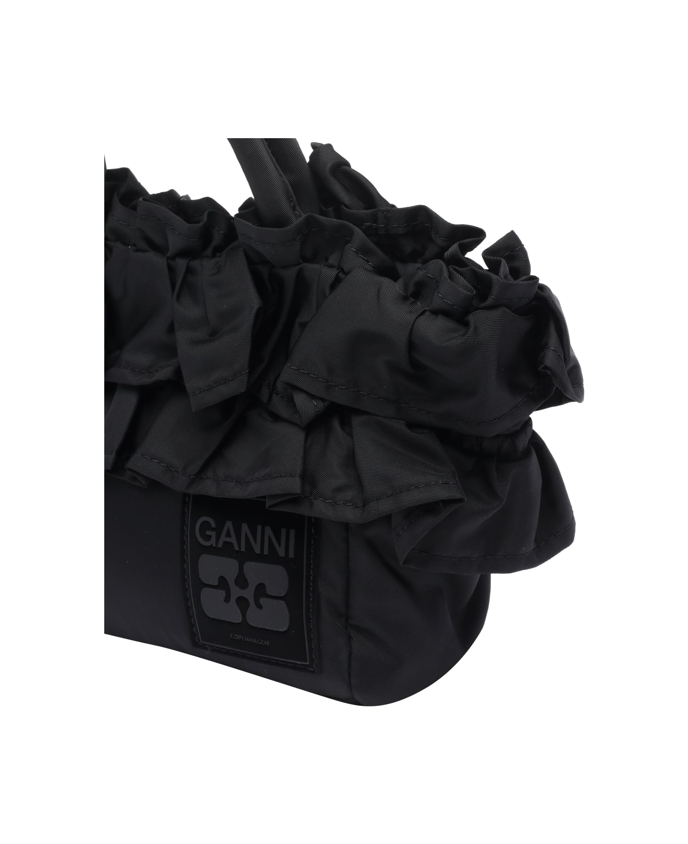Ganni Mini Ruffle Shopping Bag - Black