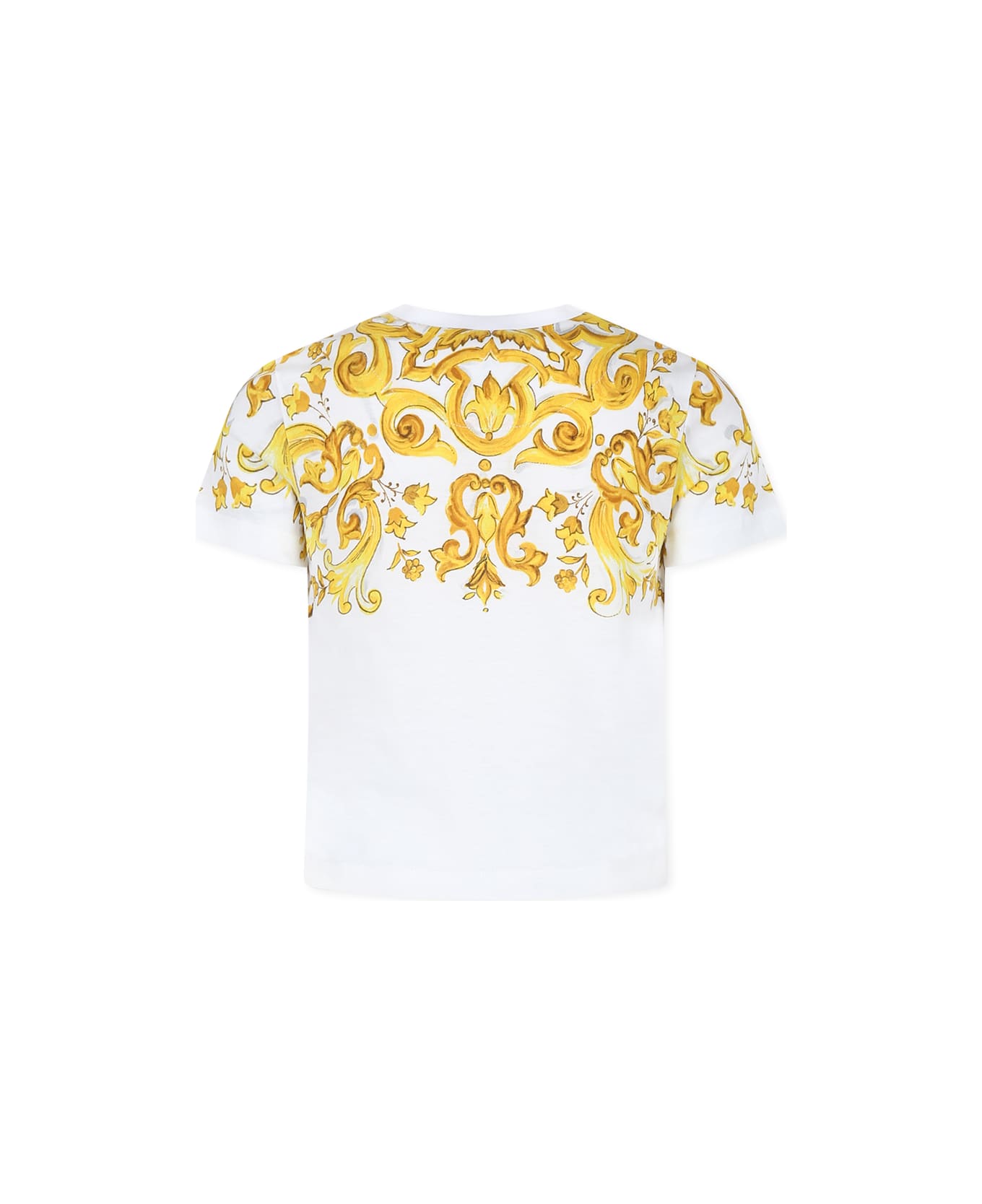 Dolce & Gabbana White T-shirt For Girl With Logo Dg And Yellow Majolica - White