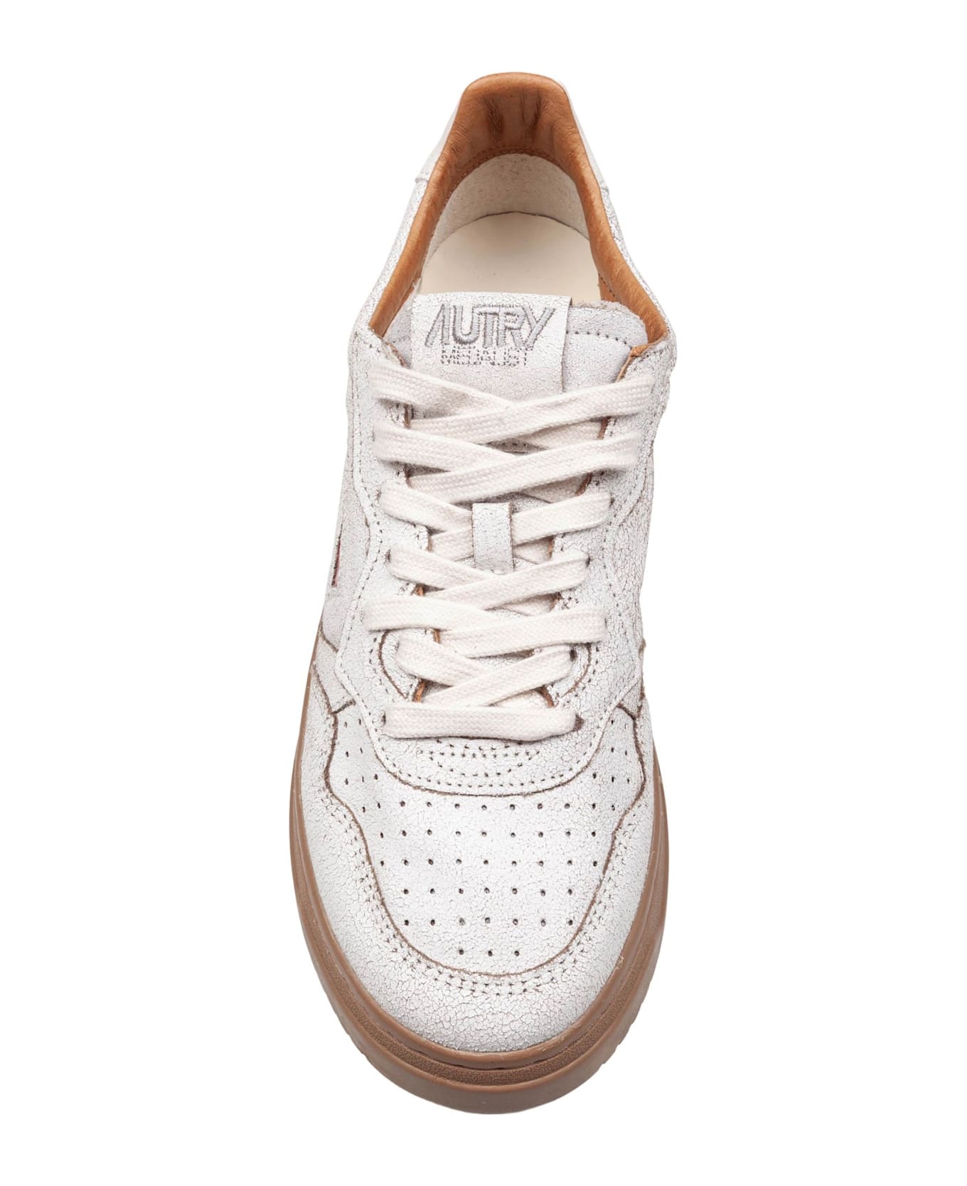 Autry Medalist Sneakers In Leather With Craquele' Effect White Color - White/Tobacco