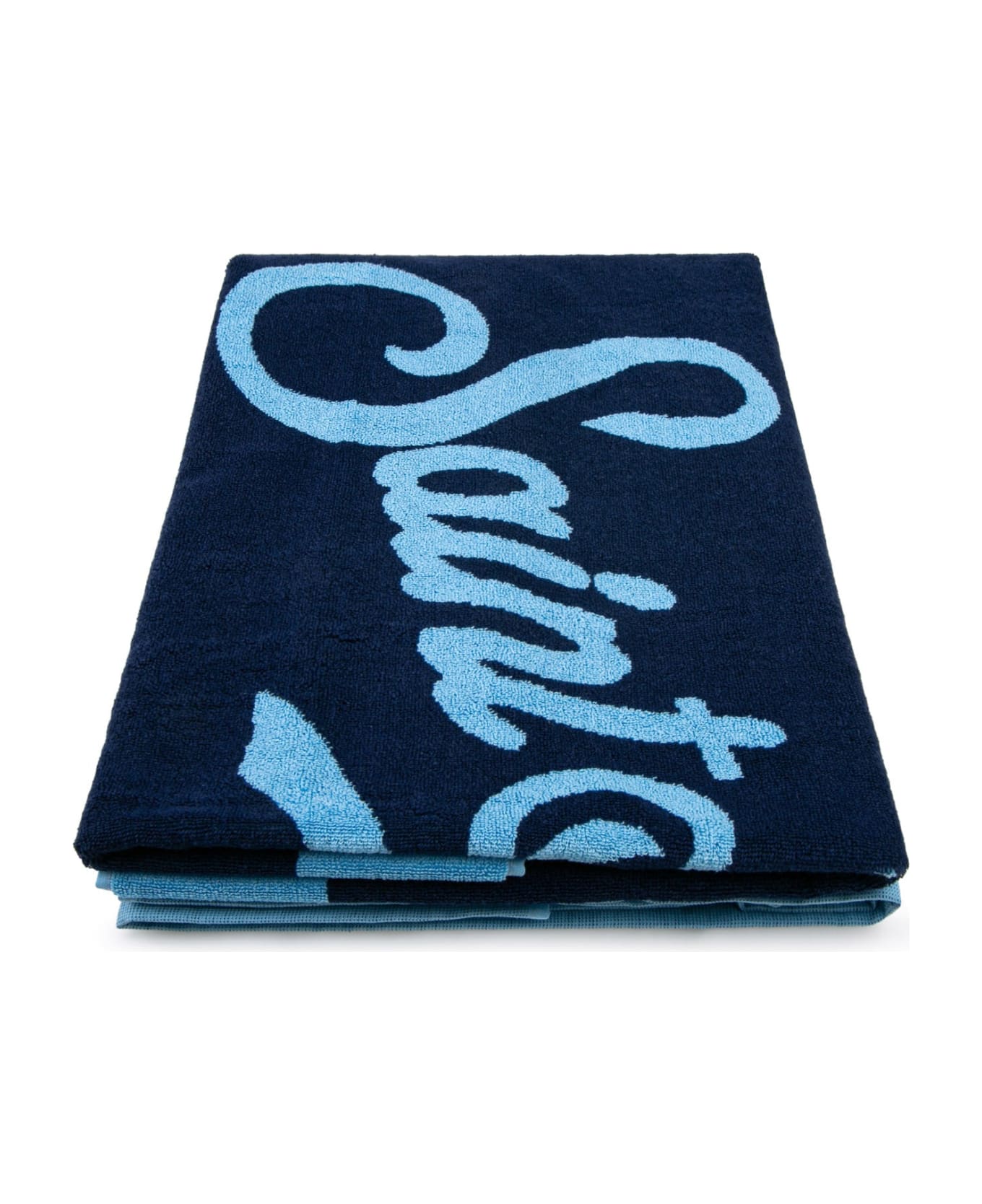 MC2 Saint Barth Soft Terry Beach Towel With Light Blue Frame - BLUE