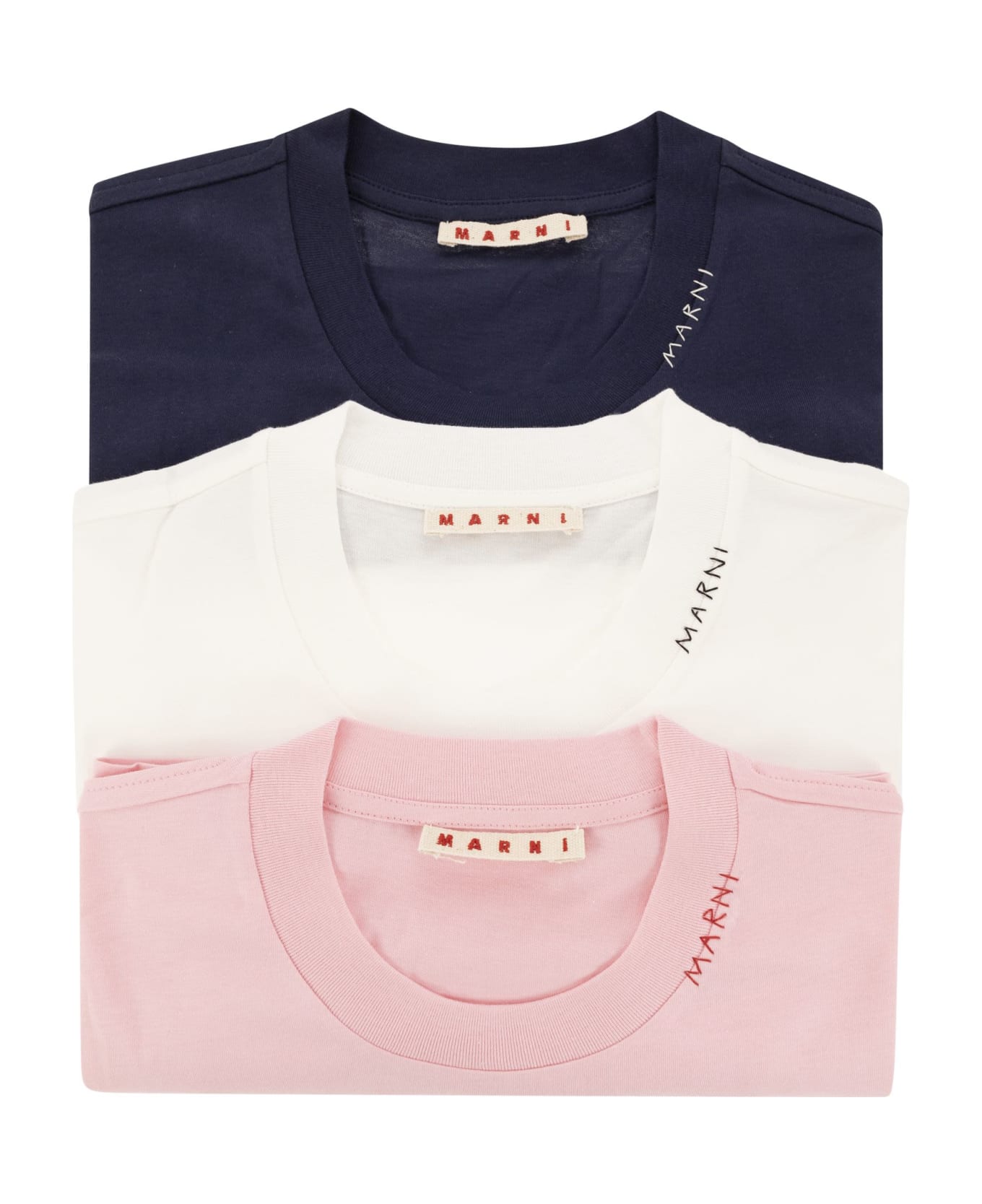 Marni Set Of 3 Cotton T-shirts - Pink/white/blue