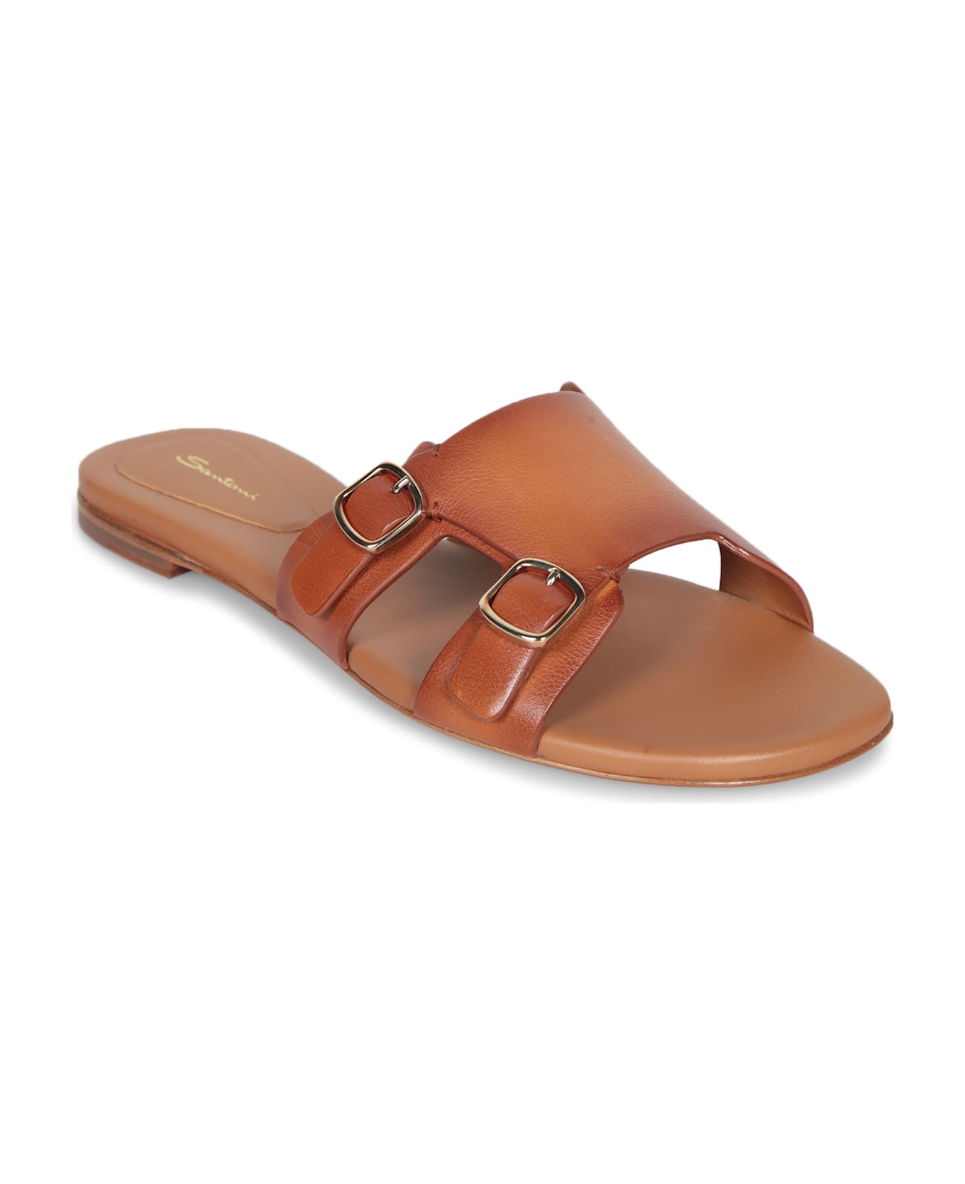 Santoni Brown Slide Buckles Sandals - Brown