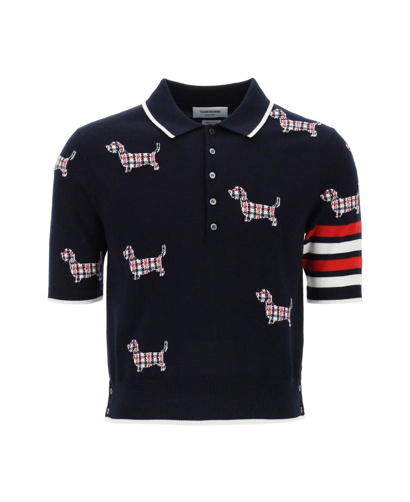 Thom Browne Hector Intarsia-knit Short Sleeved Polo Top - Blue