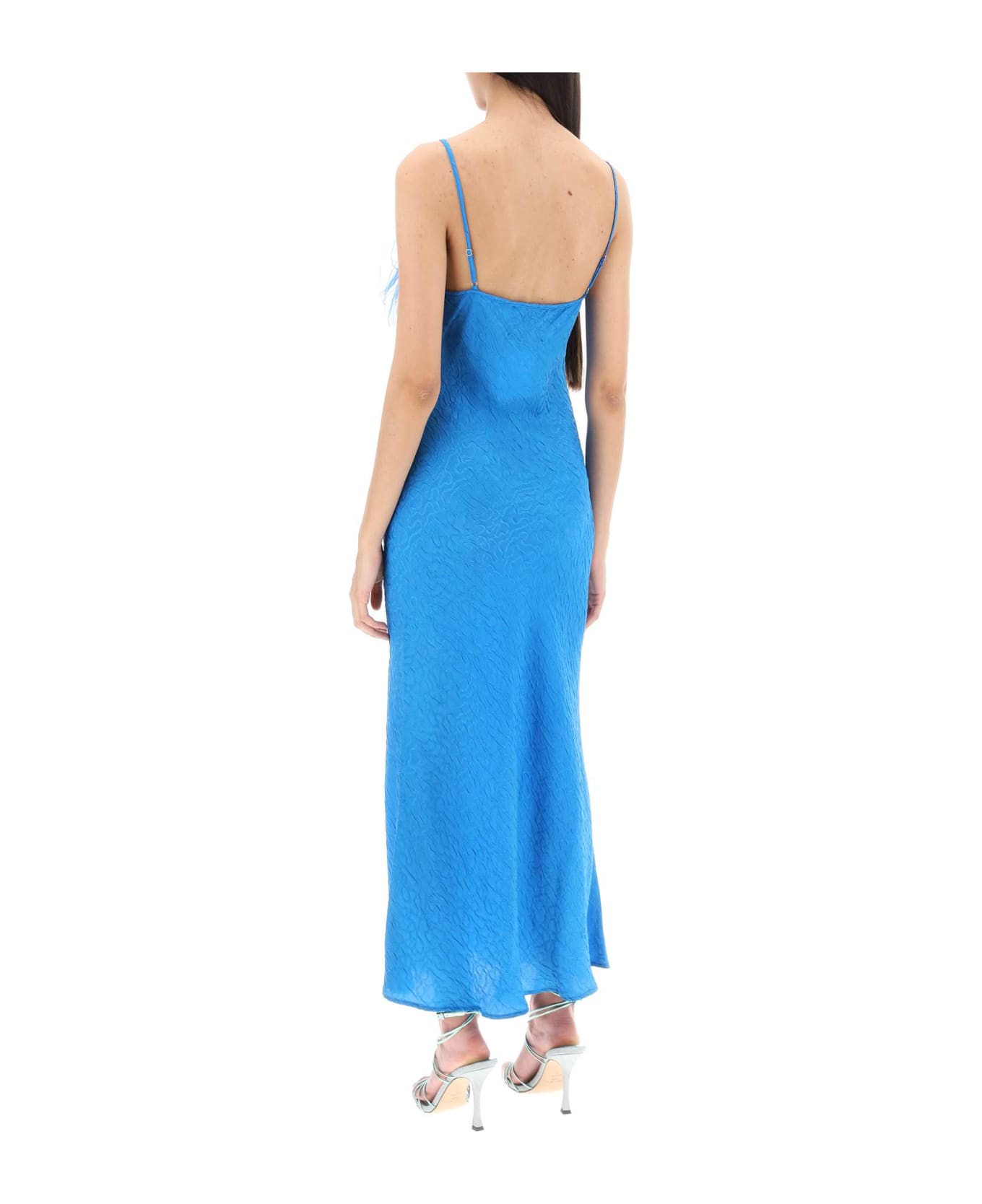 Art Dealer 'ella' Maxi Slip Dress In Jacquard Satin With Feathers - BLUE (Blue)